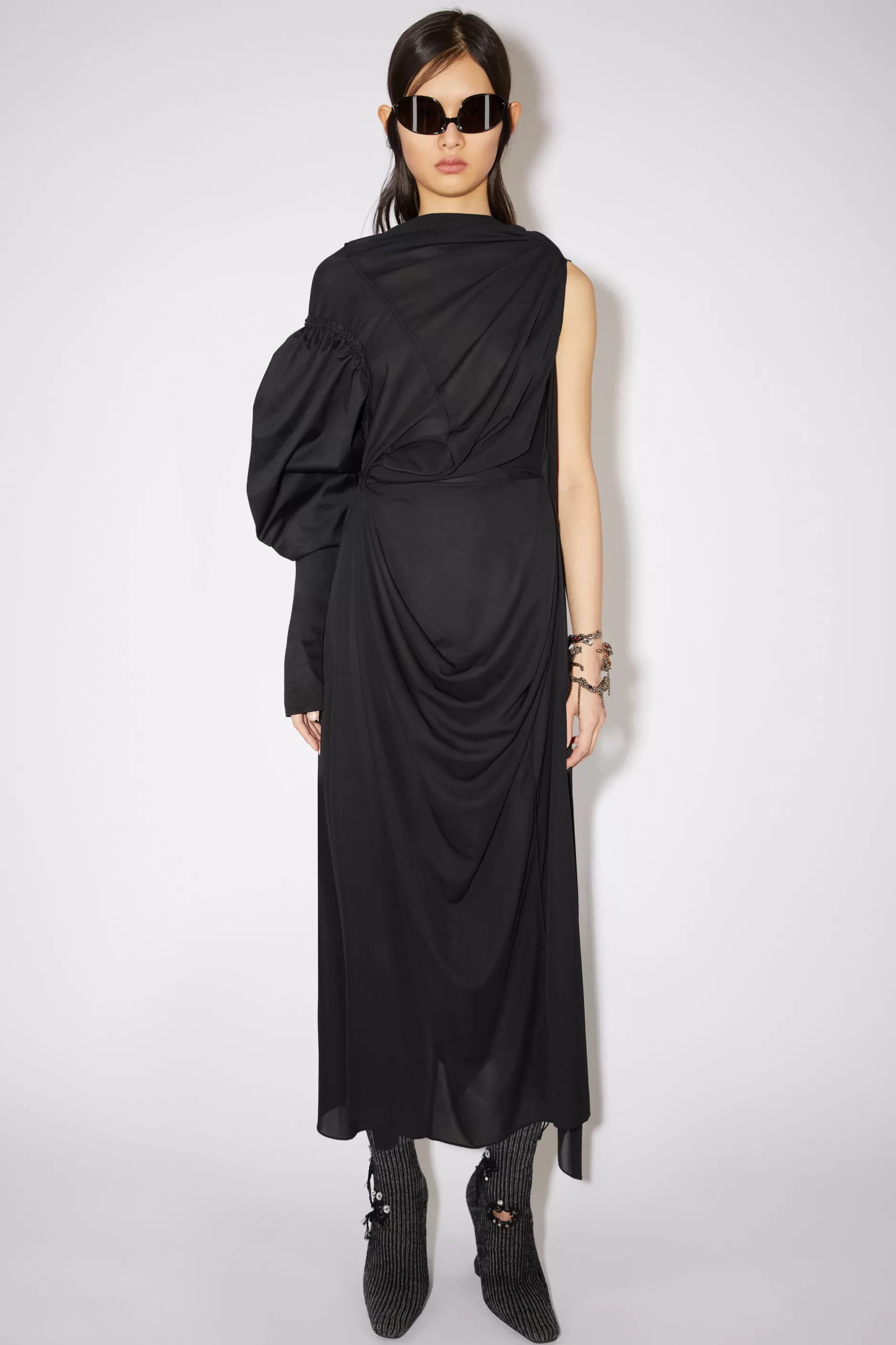 Acne Studios Asymmetric Knotted Scarf Dress Black Store