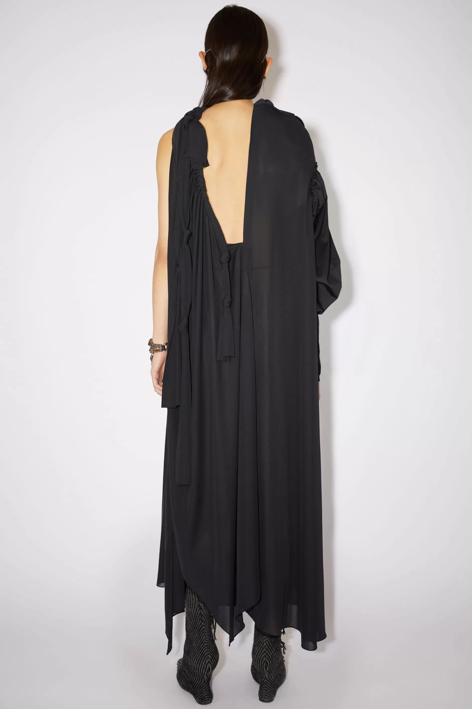 Acne Studios Asymmetric Knotted Scarf Dress Black Store