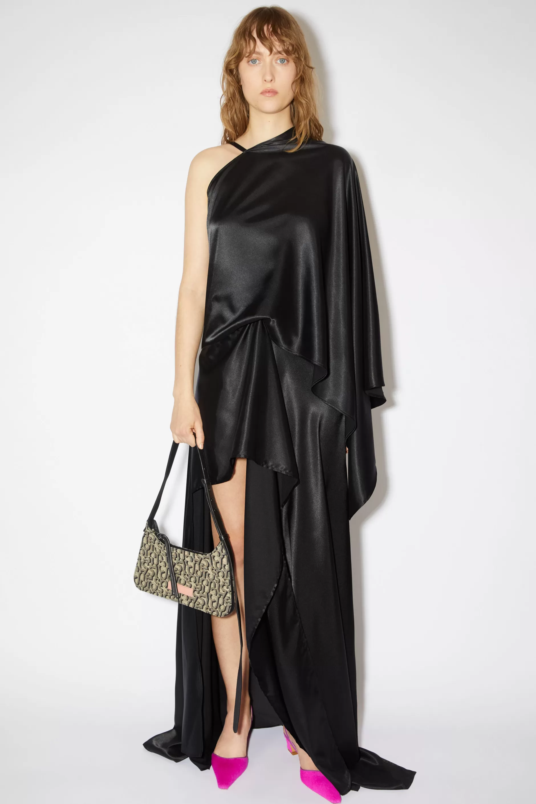 Acne Studios Asymmetrisches Kleid Aus Satin Schwarz Shop