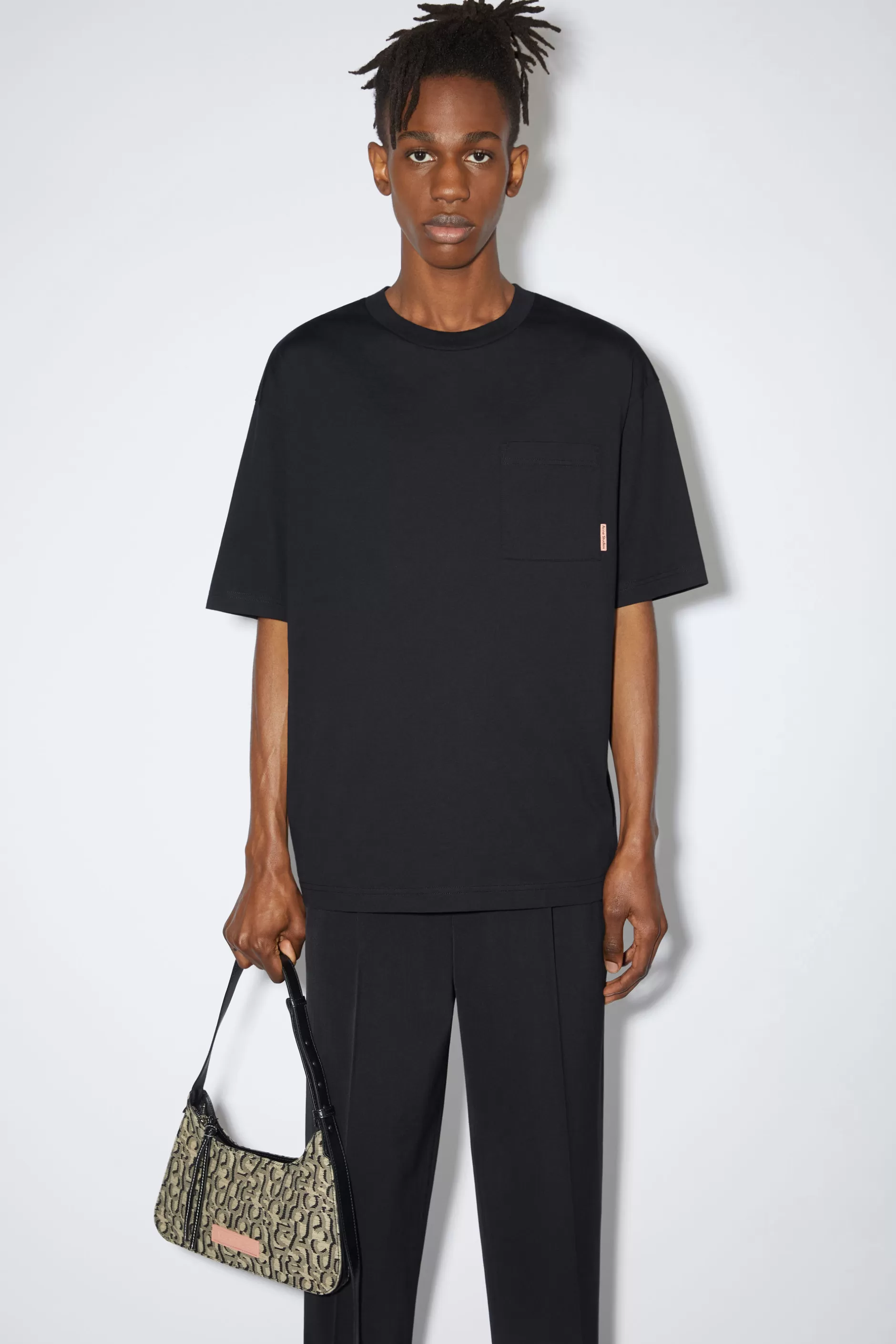 Acne Studios Baumwoll-T-Shirt Mit Tasche Schwarz Sale