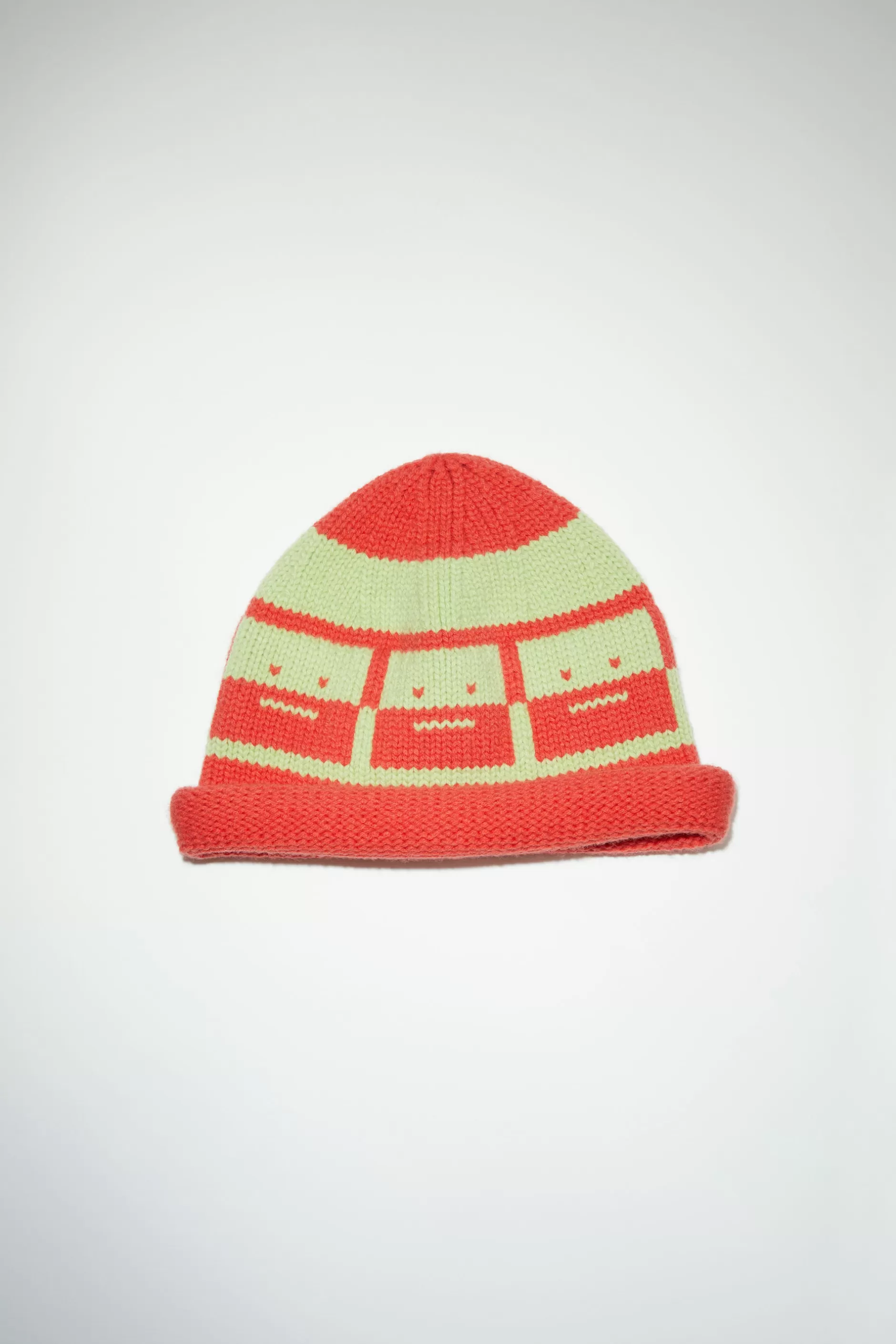 Acne Studios Beanie Aus Strick Chilirot/Blassgrun Sale