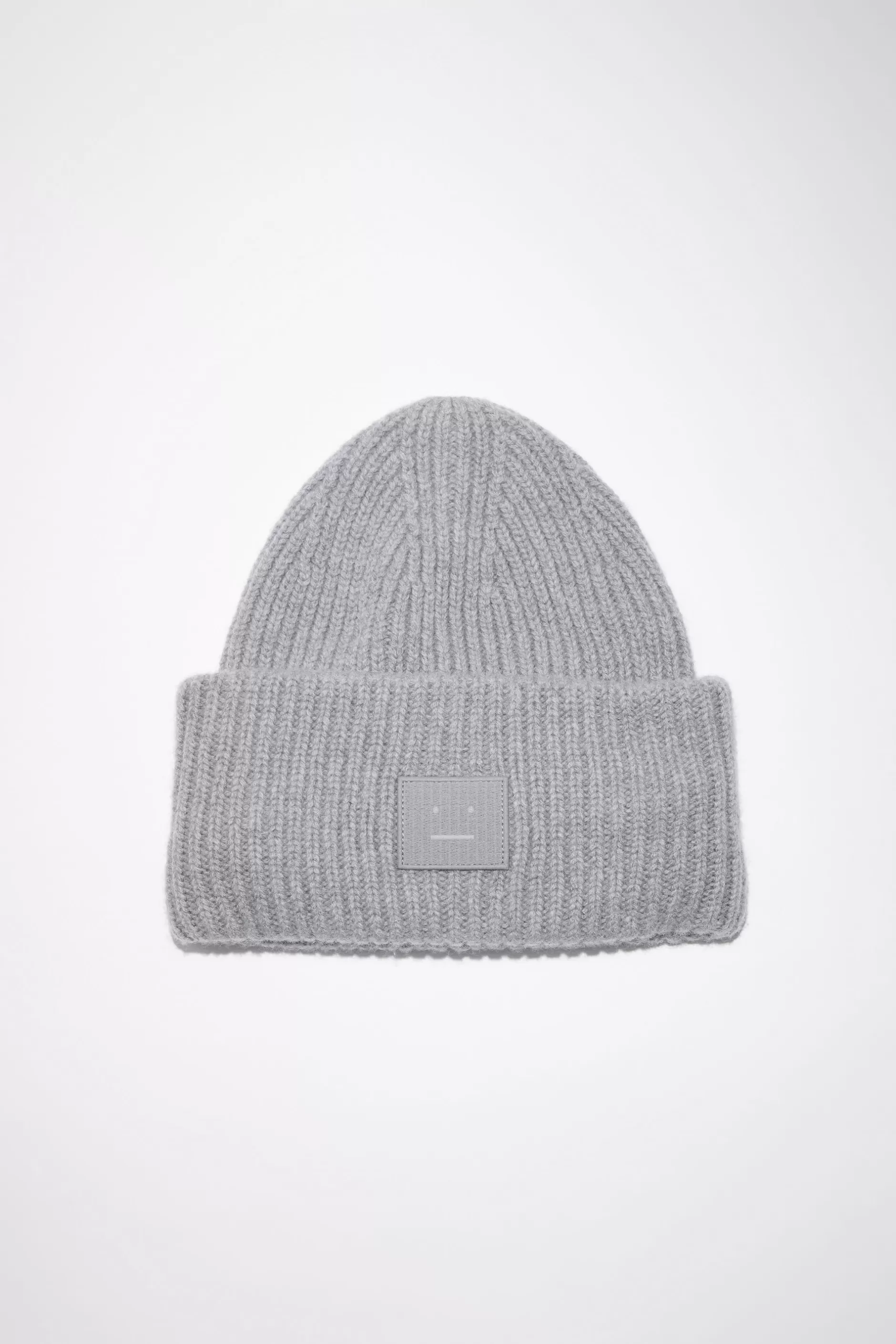 Acne Studios Beanie Mit Grosem Face-Logo Grau-Meliert Outlet