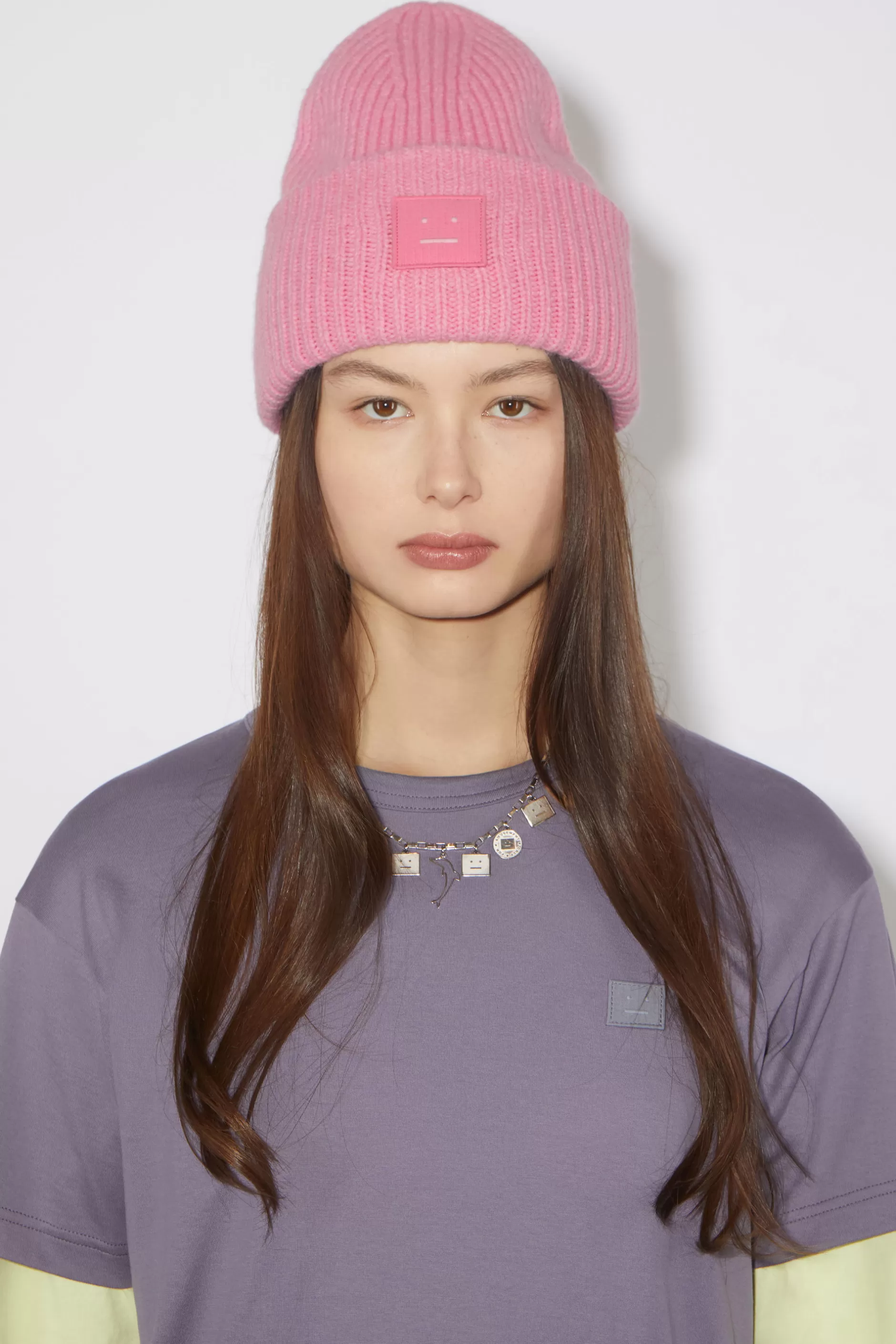 Acne Studios Beanie Mit Grosem Face-Logo Kaugummirosa Cheap