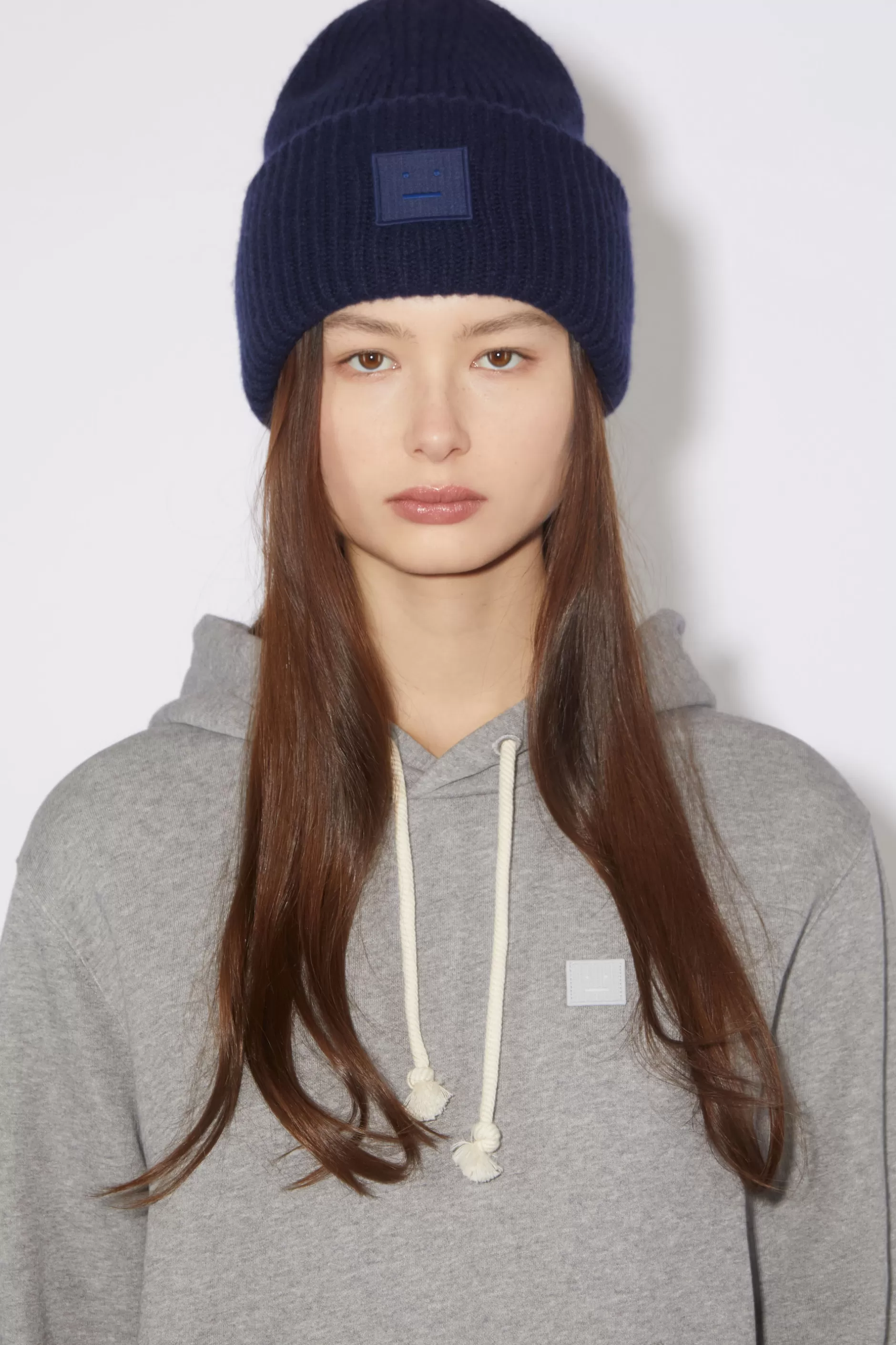 Acne Studios Beanie Mit Grosem Face-Logo Marineblau Store