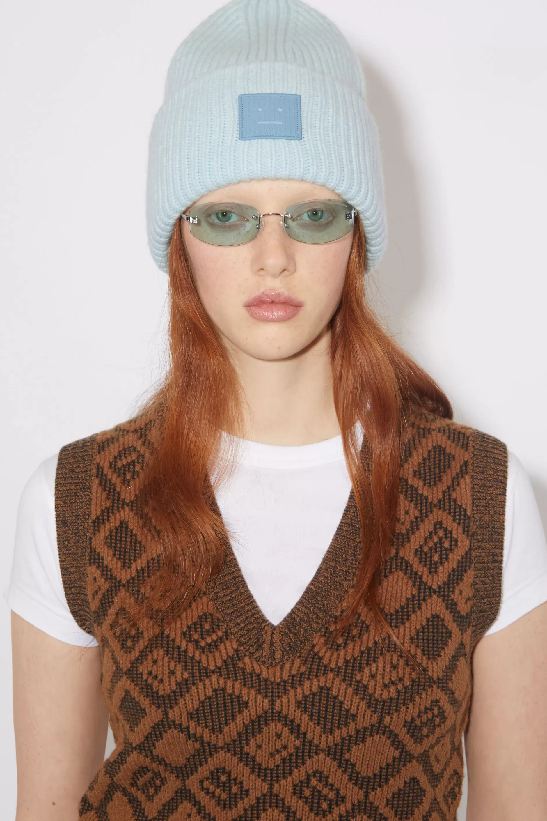 Acne Studios Beanie Mit Grosem Face-Logo Meliertes Himmelblau Fashion