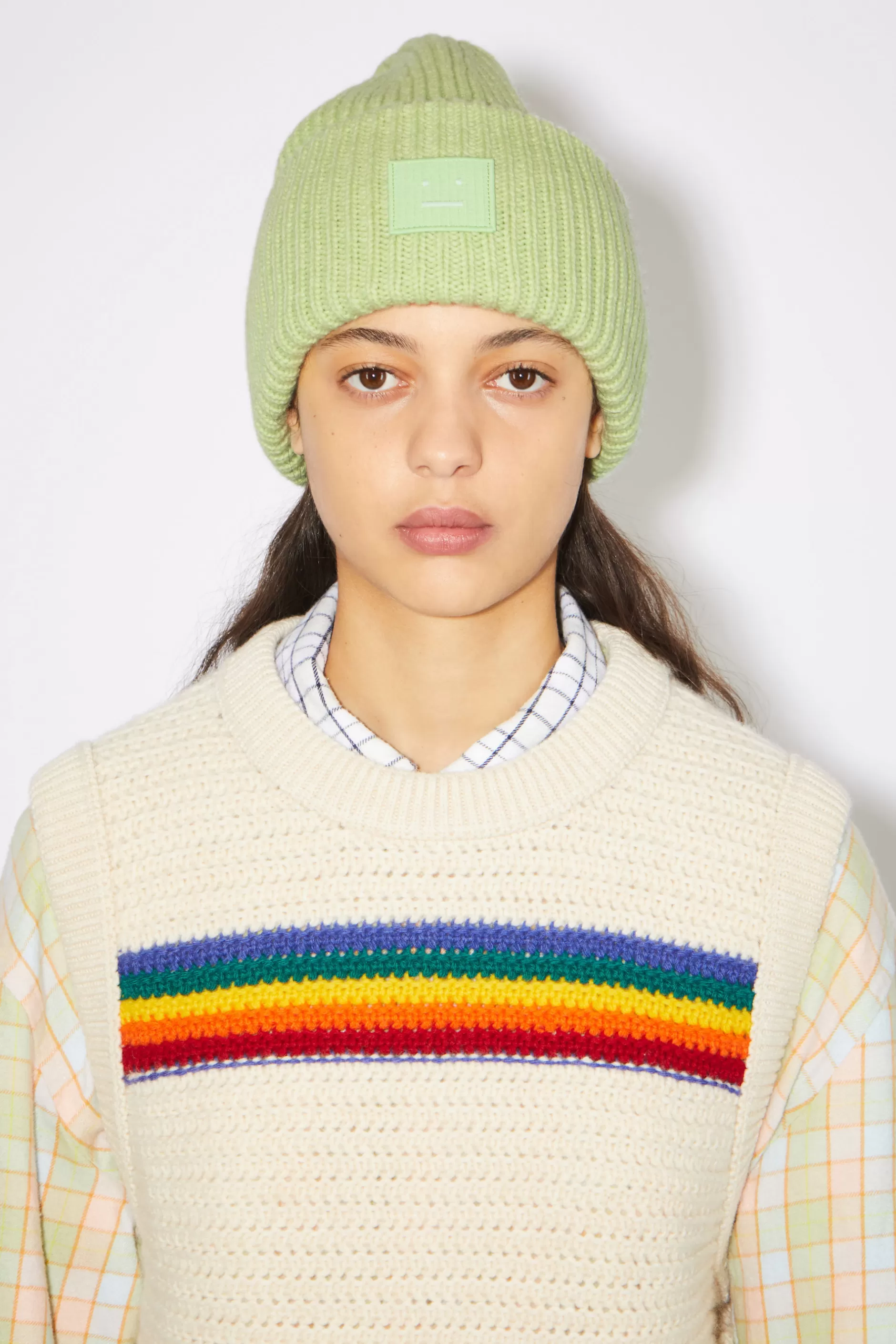 Acne Studios Beanie Mit Grosem Face-Logo Blassgrun Meliert Best