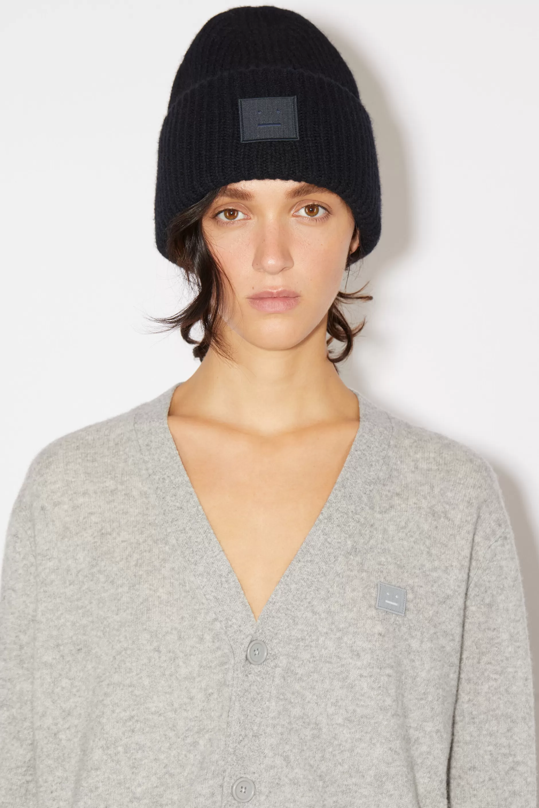 Acne Studios Beanie Mit Grosem Face-Logo Schwarz Sale