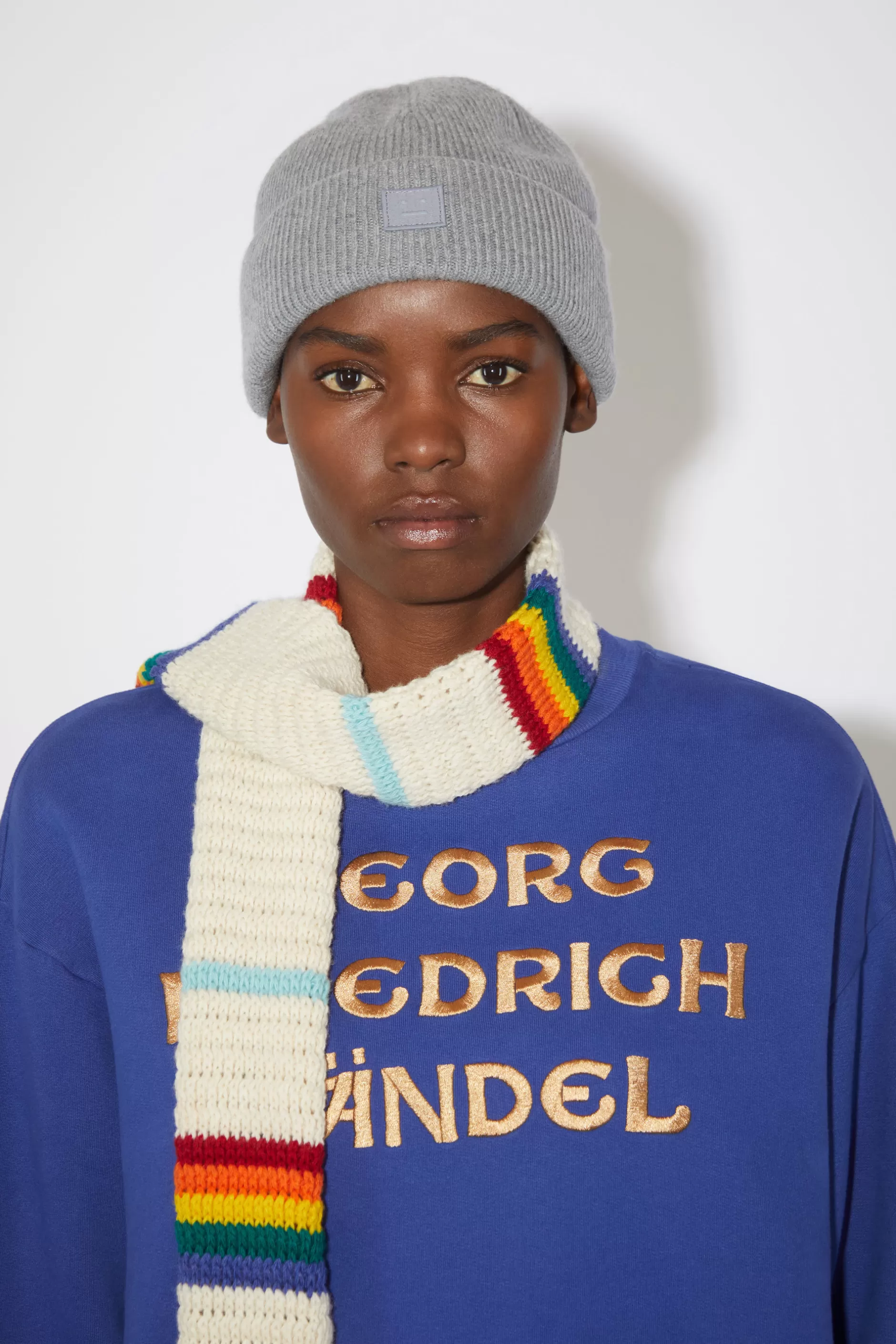 Acne Studios Beanie Mit Kleinem Face-Logo Grau-Meliert Best