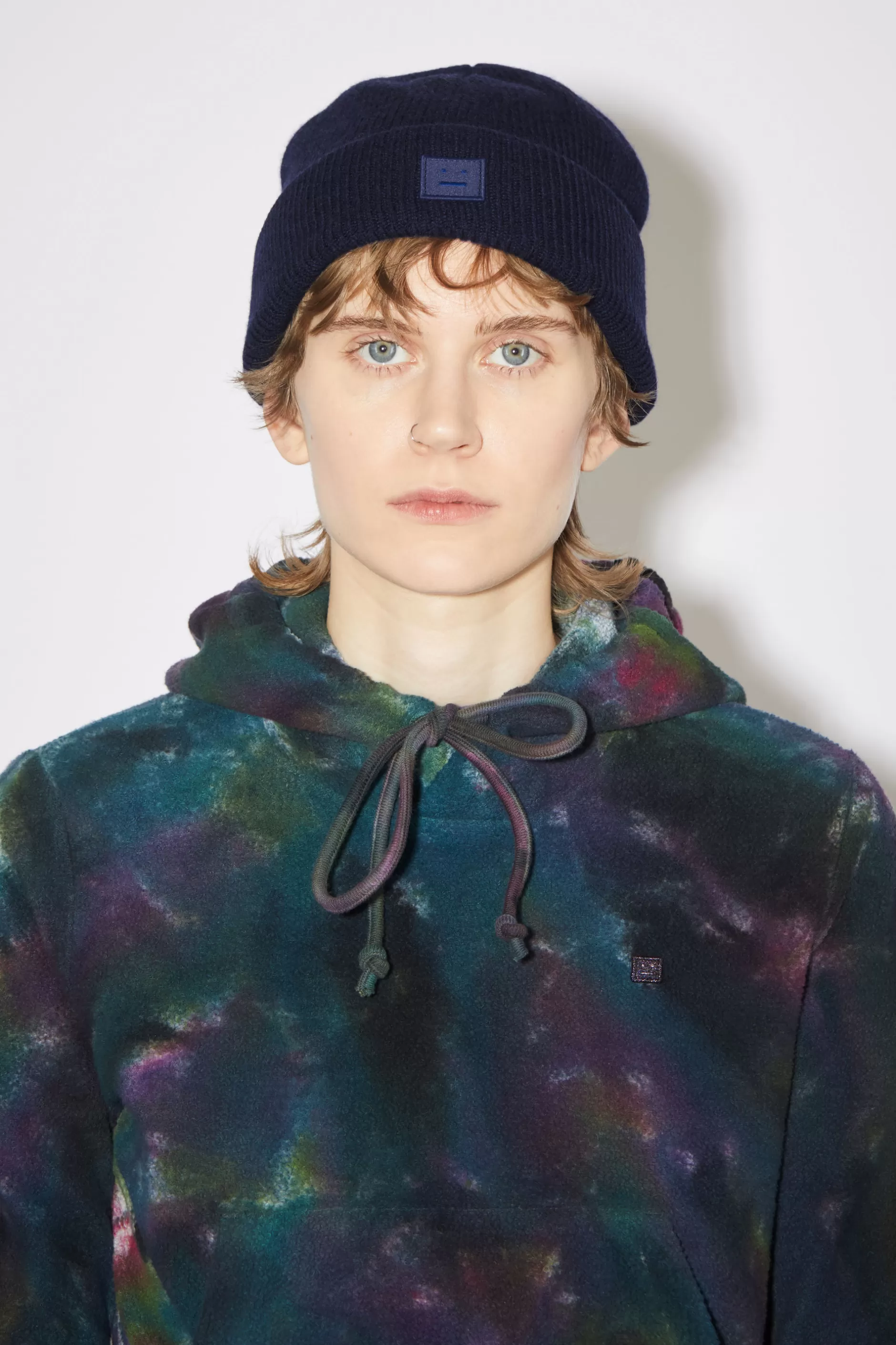 Acne Studios Beanie Mit Kleinem Face-Logo Marineblau Flash Sale