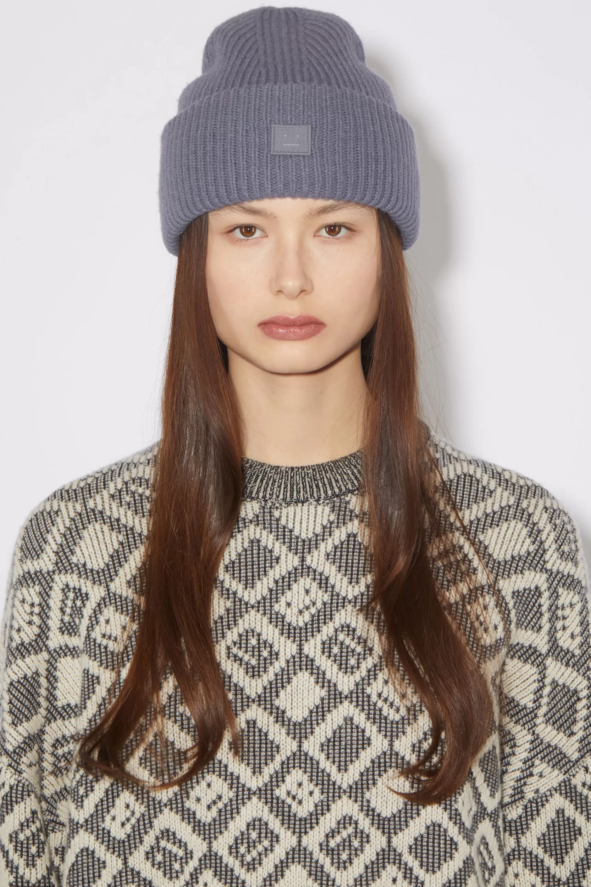 Acne Studios Beanie Mit Kleinem Face-Logo Ausgebleichtes Lila Shop