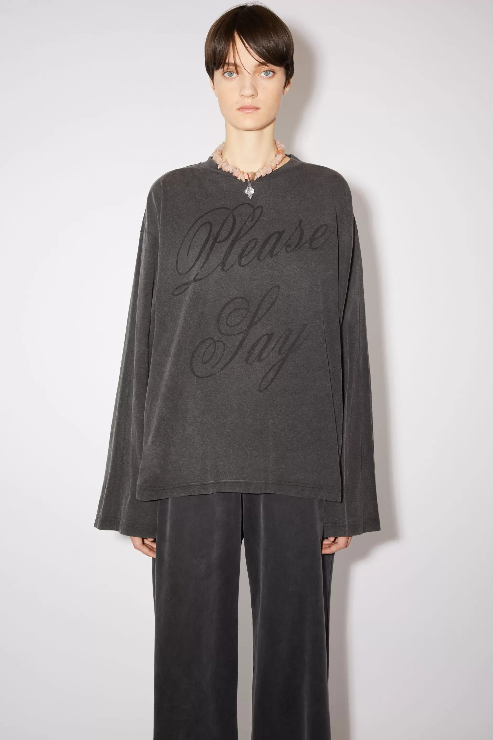 Acne Studios Bedrucktes Longsleeve Ausgebleichtes Schwarz Store