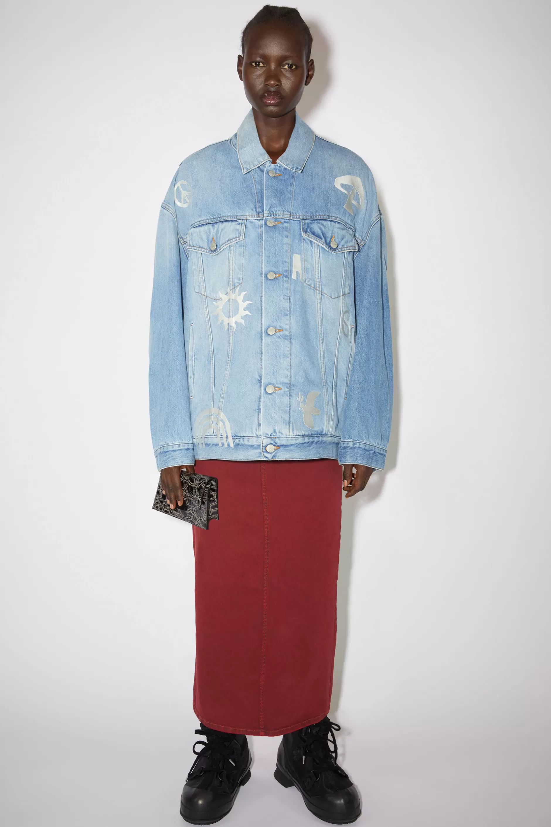 Acne Studios Bestickte Denimjacke In Lockerer Passform Hellblau Outlet