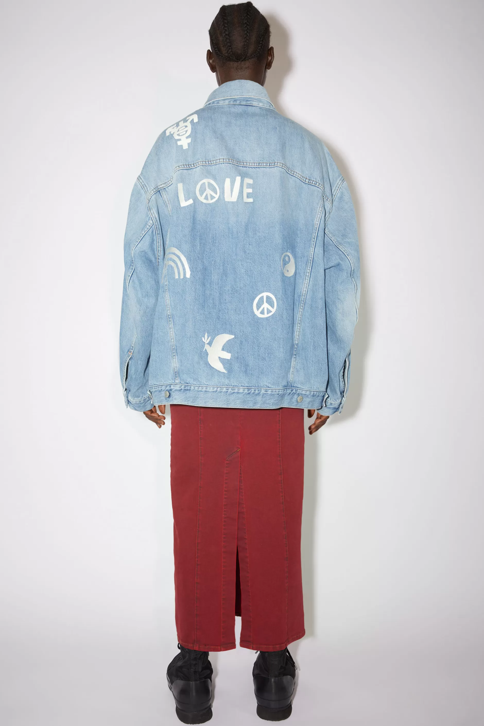 Acne Studios Bestickte Denimjacke In Lockerer Passform Hellblau Outlet