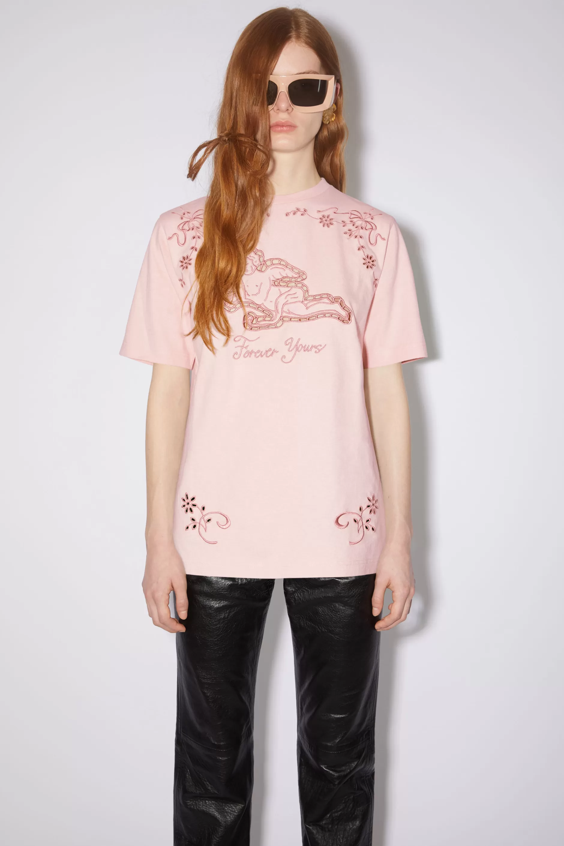 Acne Studios Besticktes T-Shirt Pudriges Rosa Best