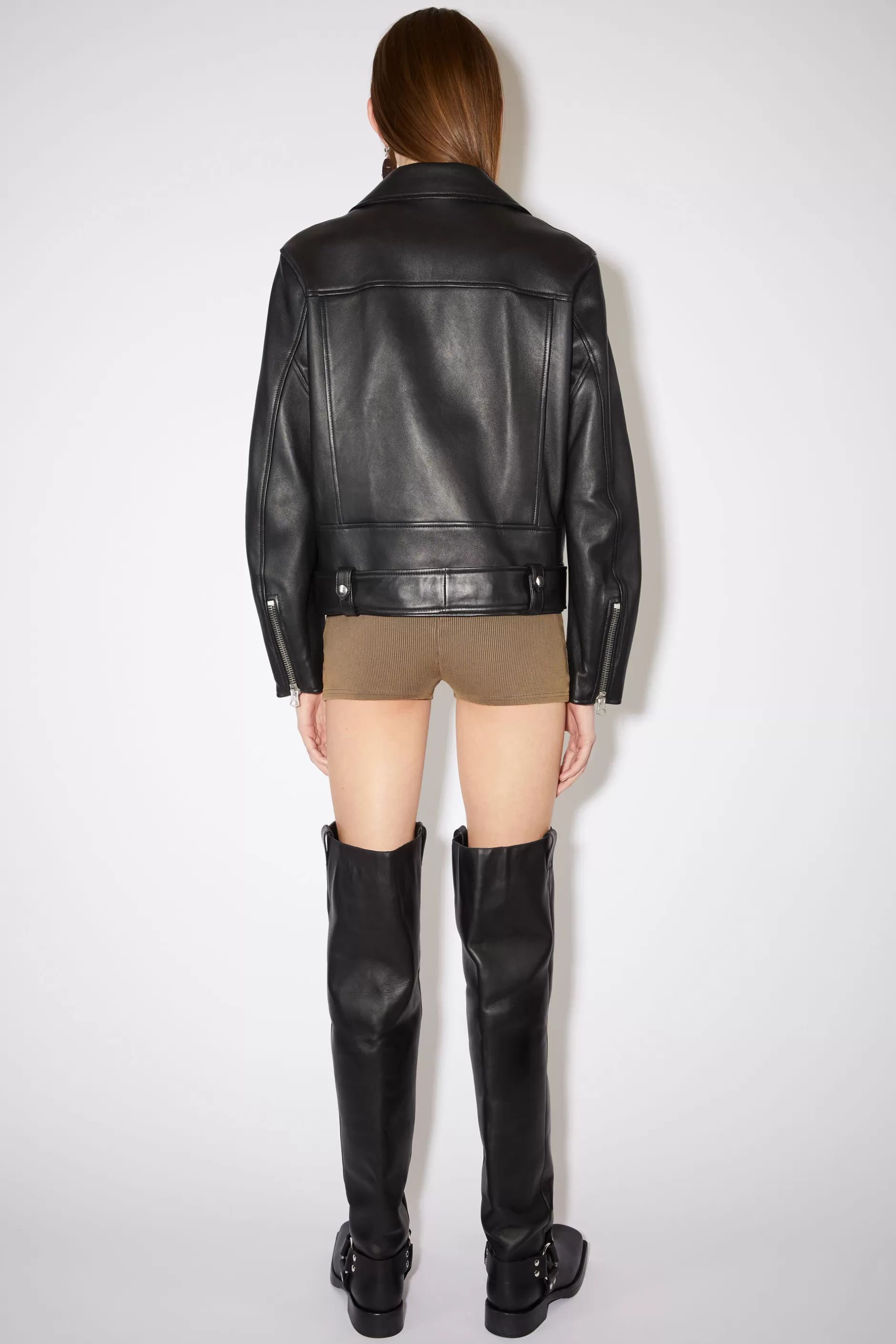 Acne Studios Bikerjacke Aus Leder Schwarz Cheap