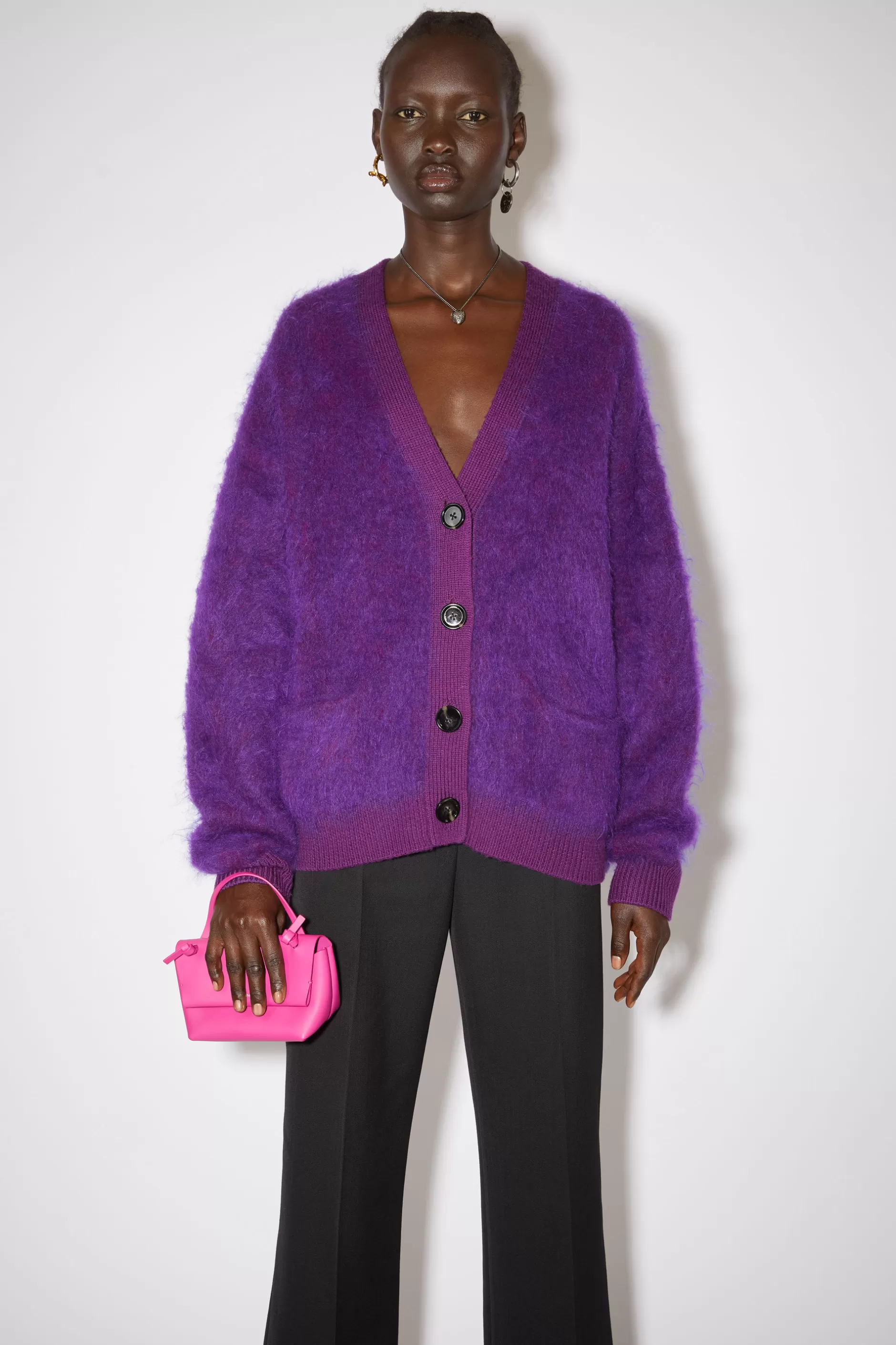 Acne Studios Cardigan Aus Flauschigem Mohair-Woll-Mix Violett-Lila Best Sale