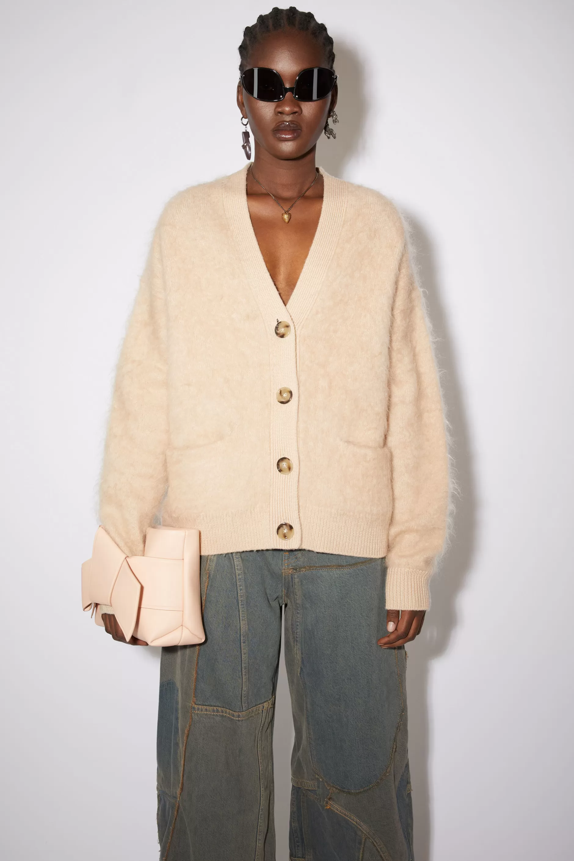 Acne Studios Cardigan Aus Flauschigem Mohair-Woll-Mix Warmes Beige Flash Sale