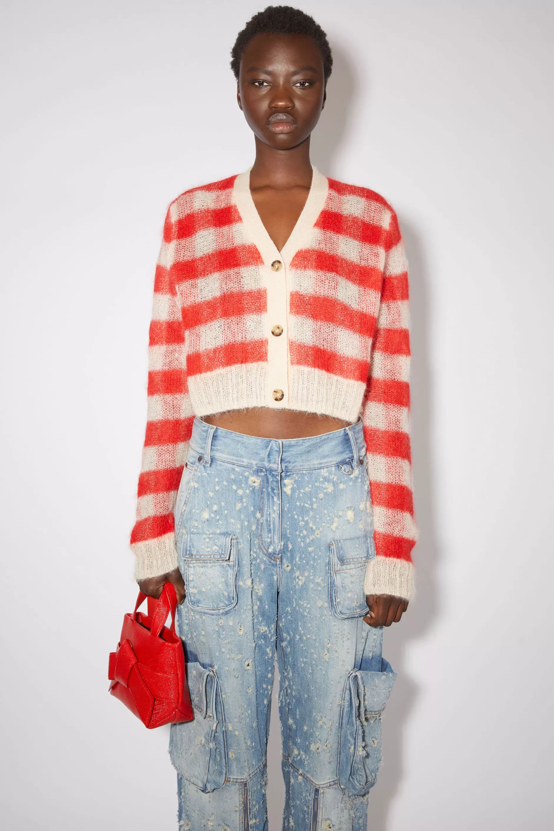 Acne Studios Cardigan Mit Vichy-Karo Hellbeige/Rot Hot