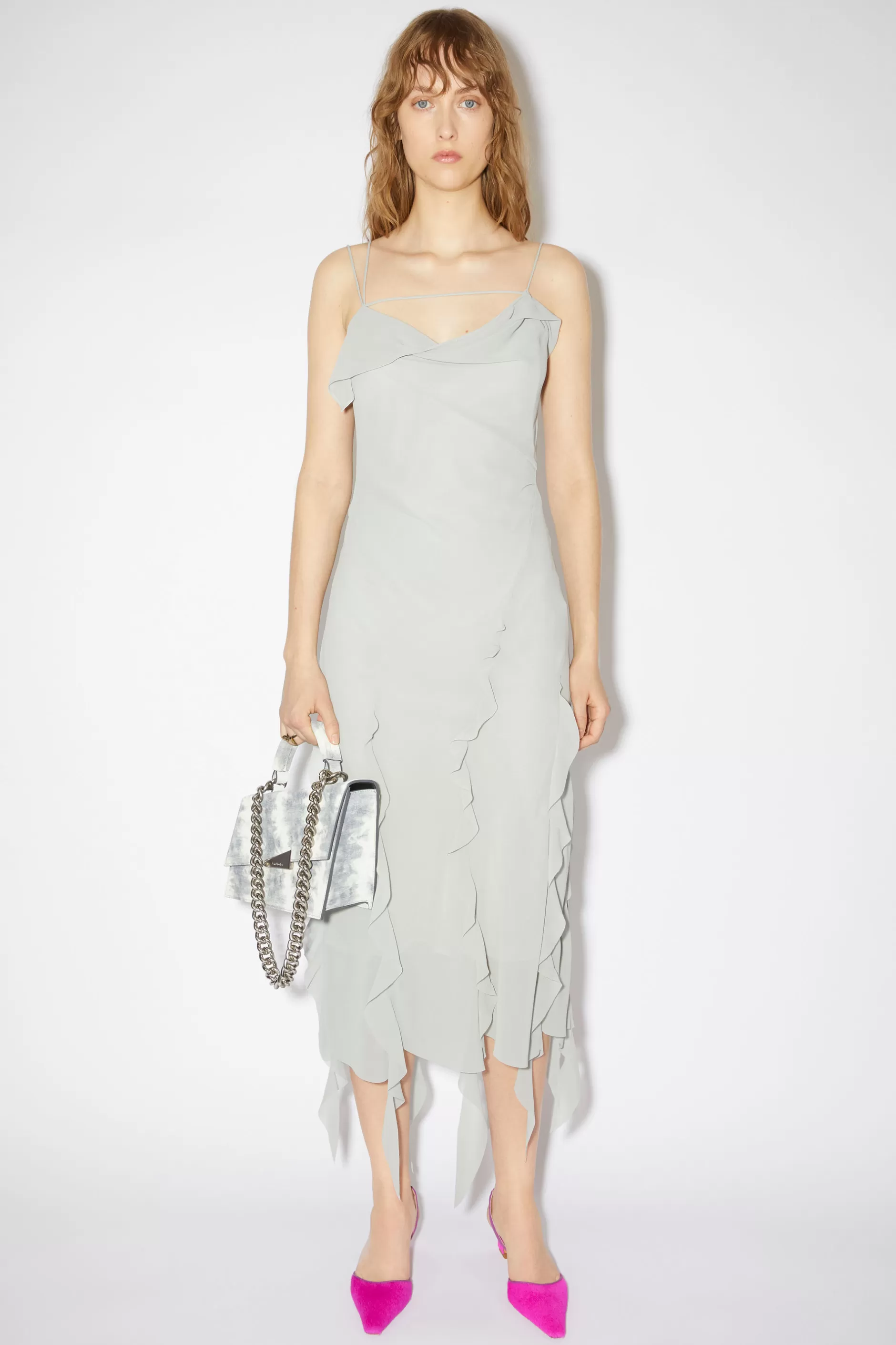 Acne Studios Chiffonkleid Mit Ruschen Staubblau Store