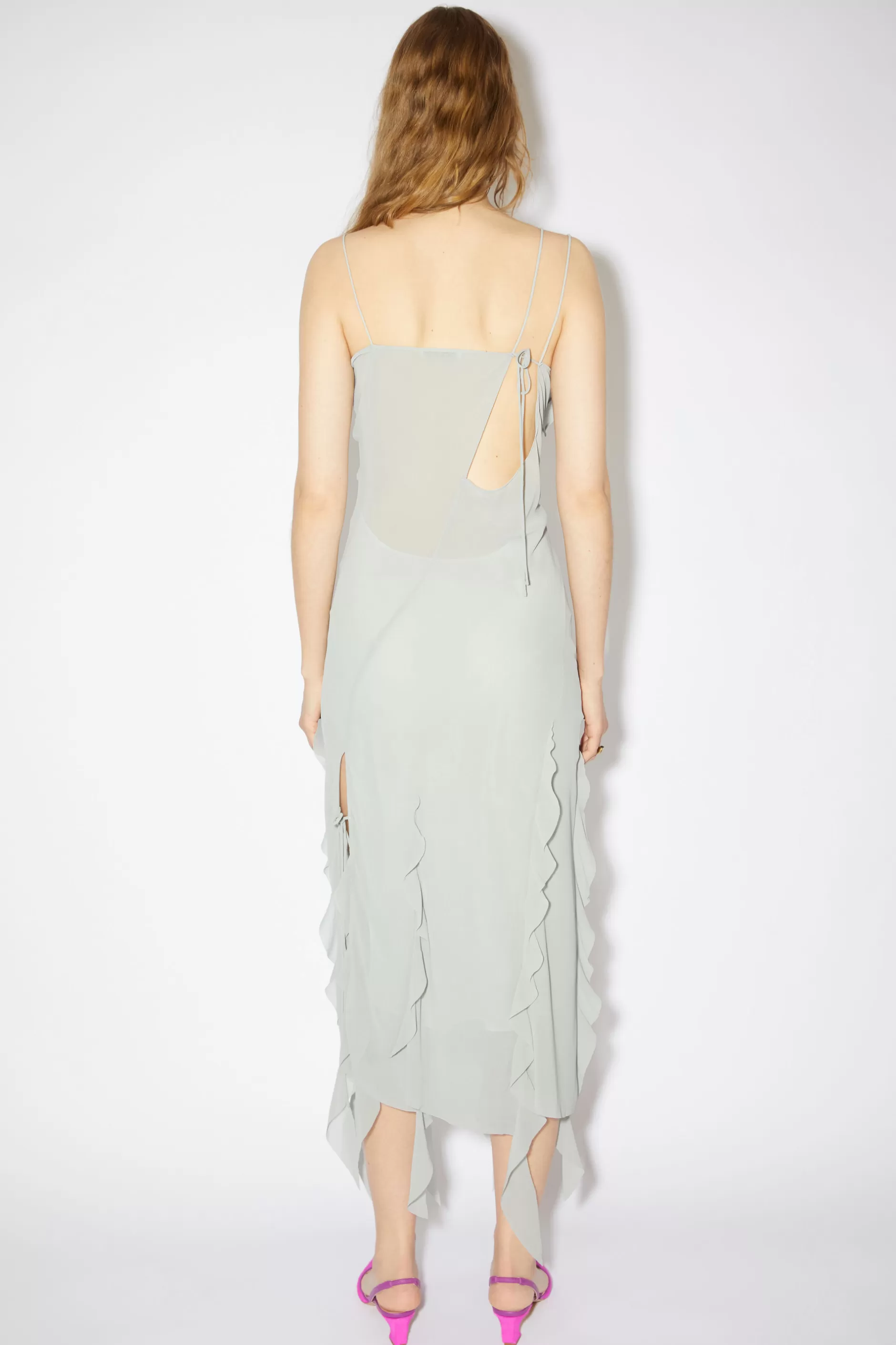 Acne Studios Chiffonkleid Mit Ruschen Staubblau Store