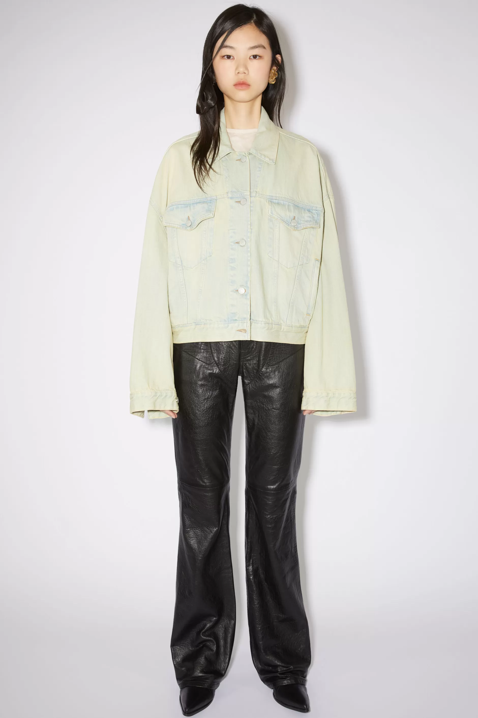 Acne Studios Denimjacke In Oversized-Passform – Morris Gecroppt Blassgelb/Blassblau Store