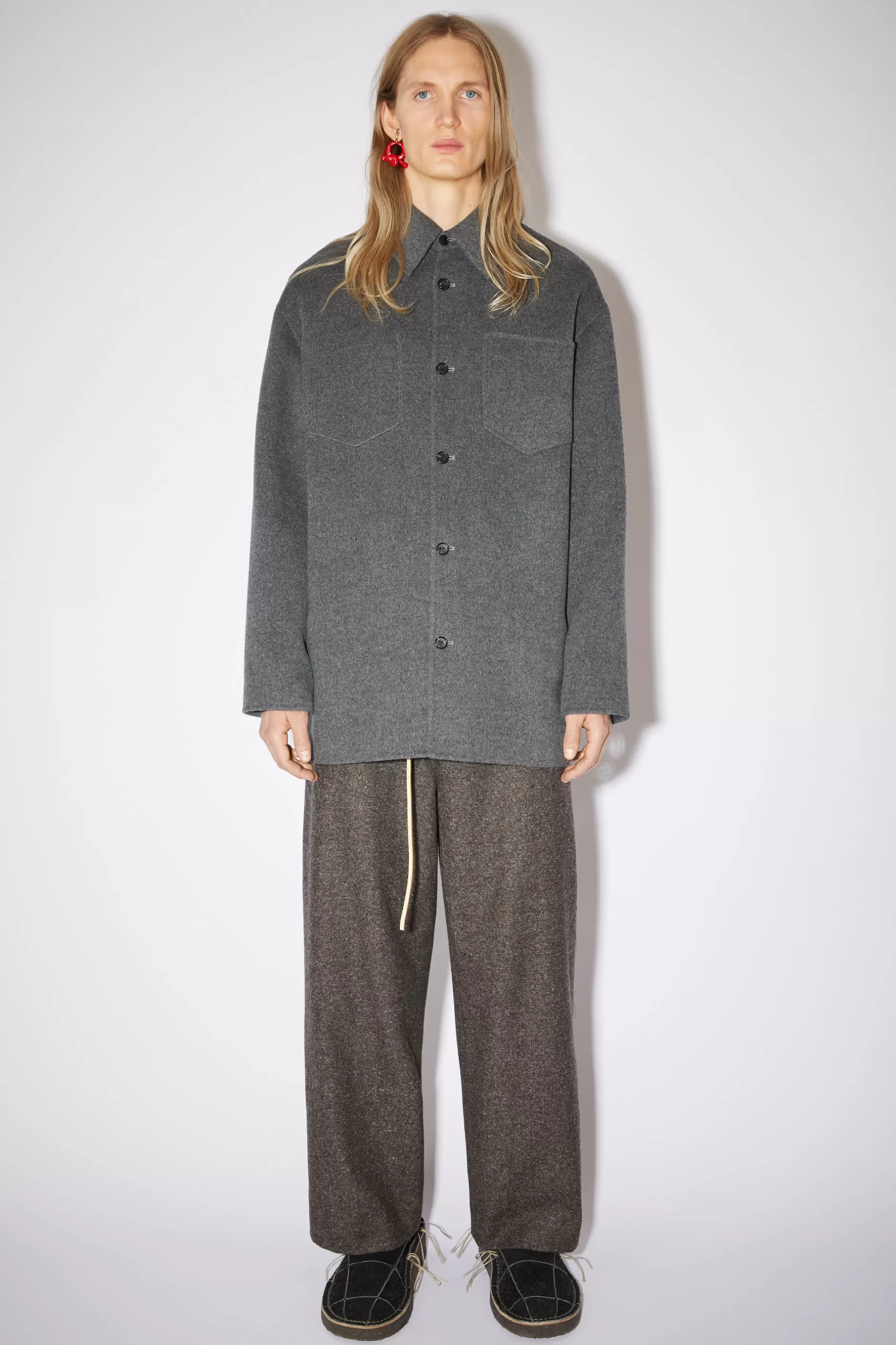 Acne Studios Doppelt Gearbeitete Hemdjacke Grau-Meliert Outlet