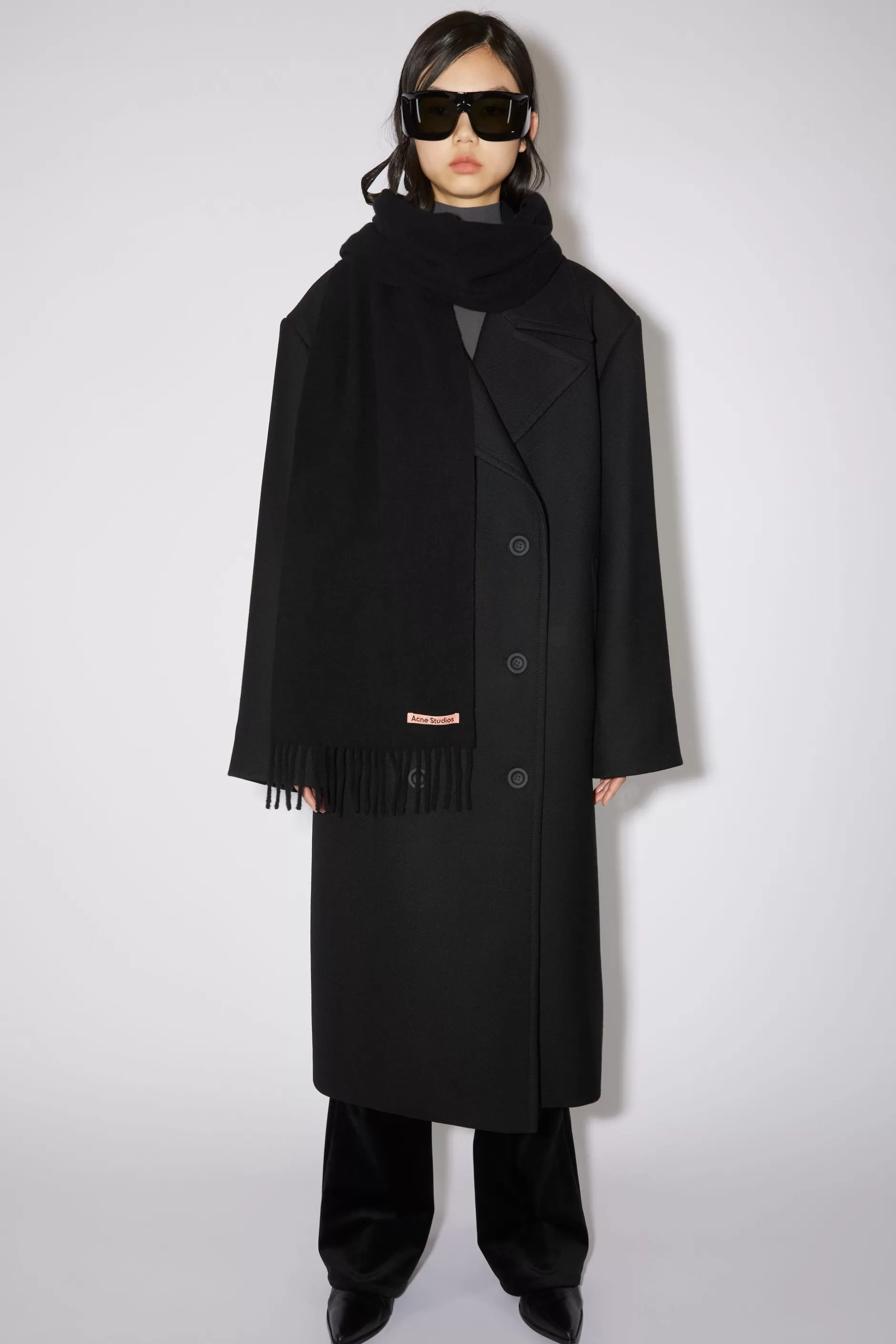 Acne Studios Fringe Wool Scarf - Skinny Black Flash Sale