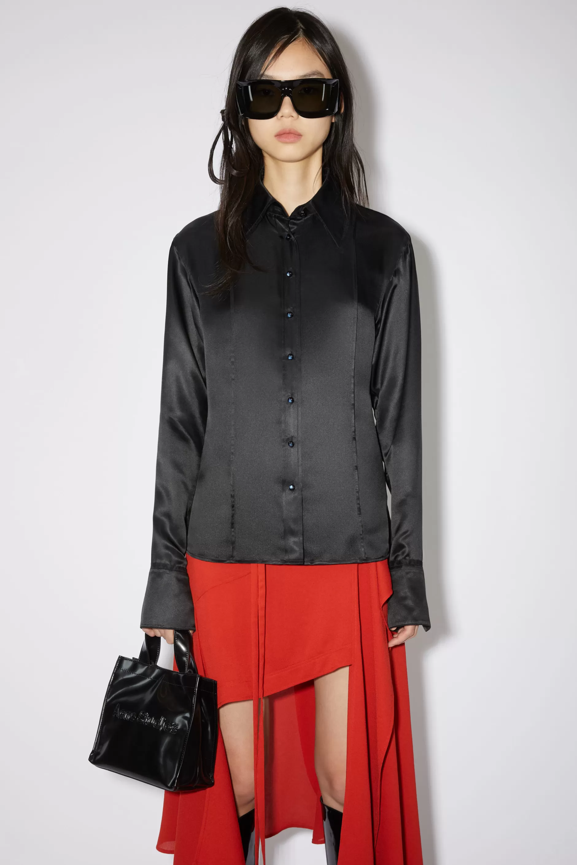 Acne Studios Geknopftes Satin-Hemd Schwarz Hot