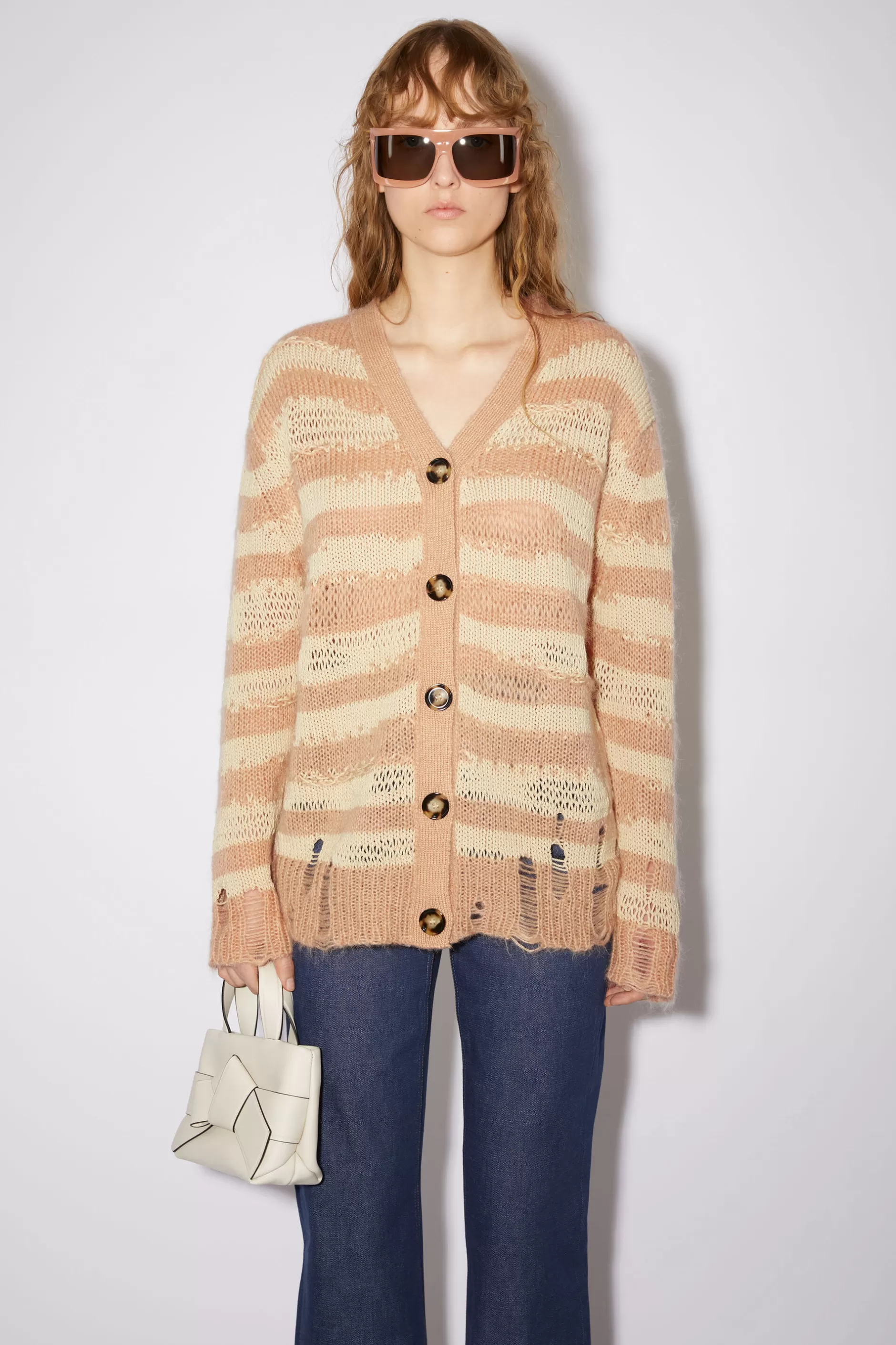 Acne Studios Gestreifter Cardigan Im Used-Look Warmes Beige/Beige New