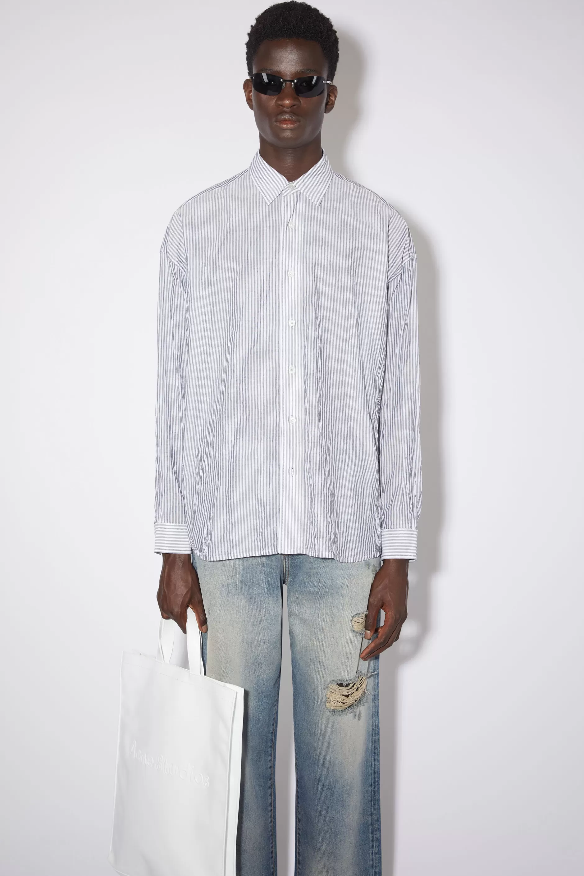 Acne Studios Gestreiftes Hemd Grau/Weis Shop