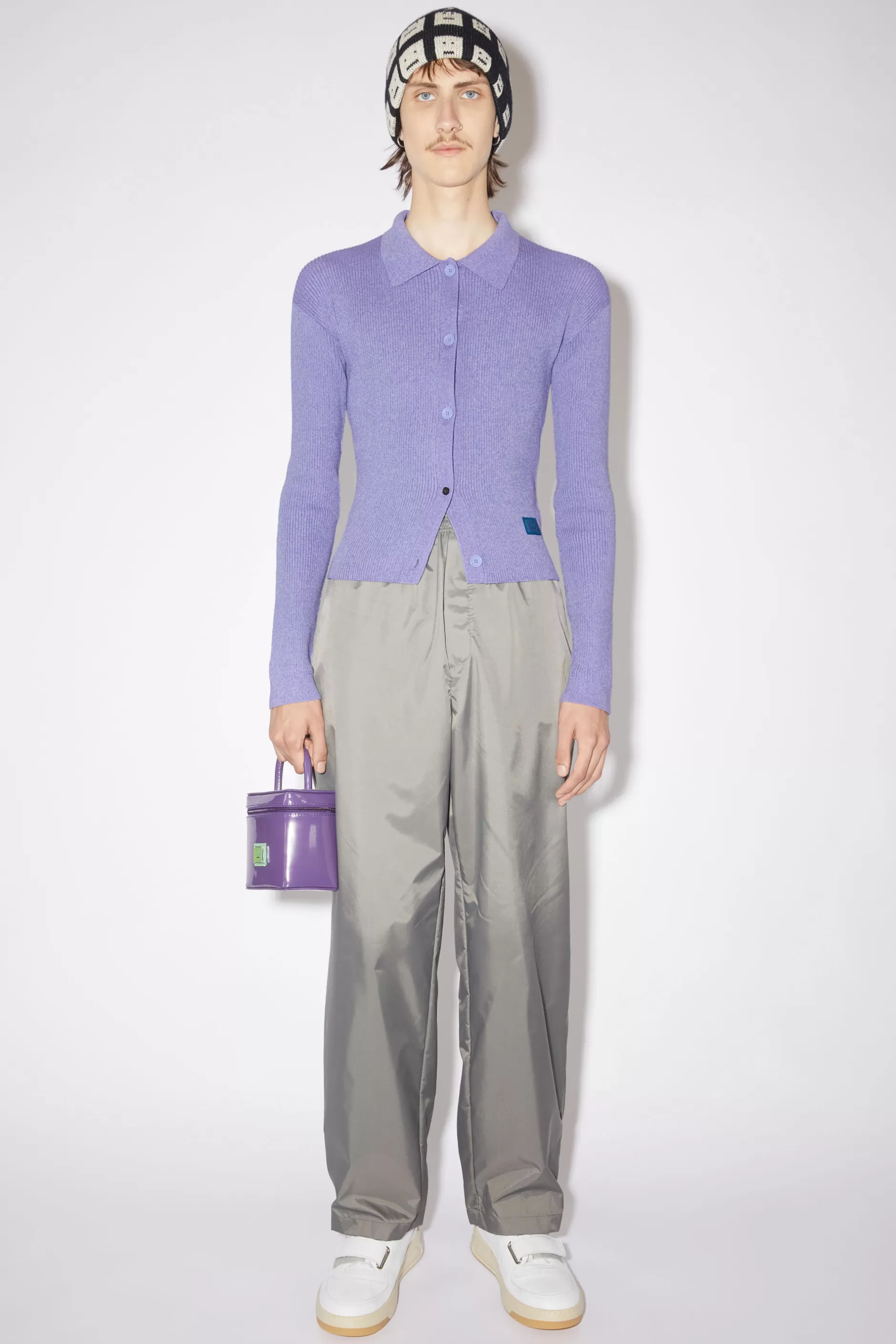 Acne Studios Gestrickter Polocardigan Mit Geripptem Kragen Schwertlilien-Violett Outlet