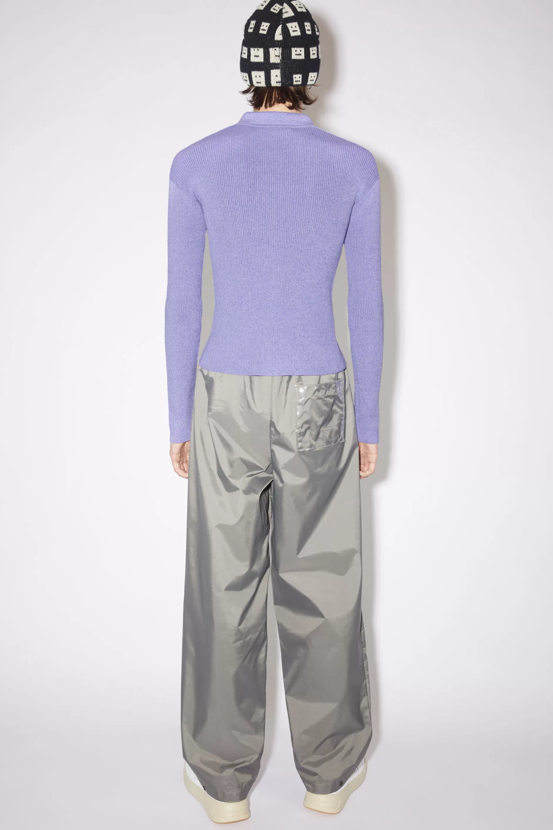 Acne Studios Gestrickter Polocardigan Mit Geripptem Kragen Schwertlilien-Violett Outlet