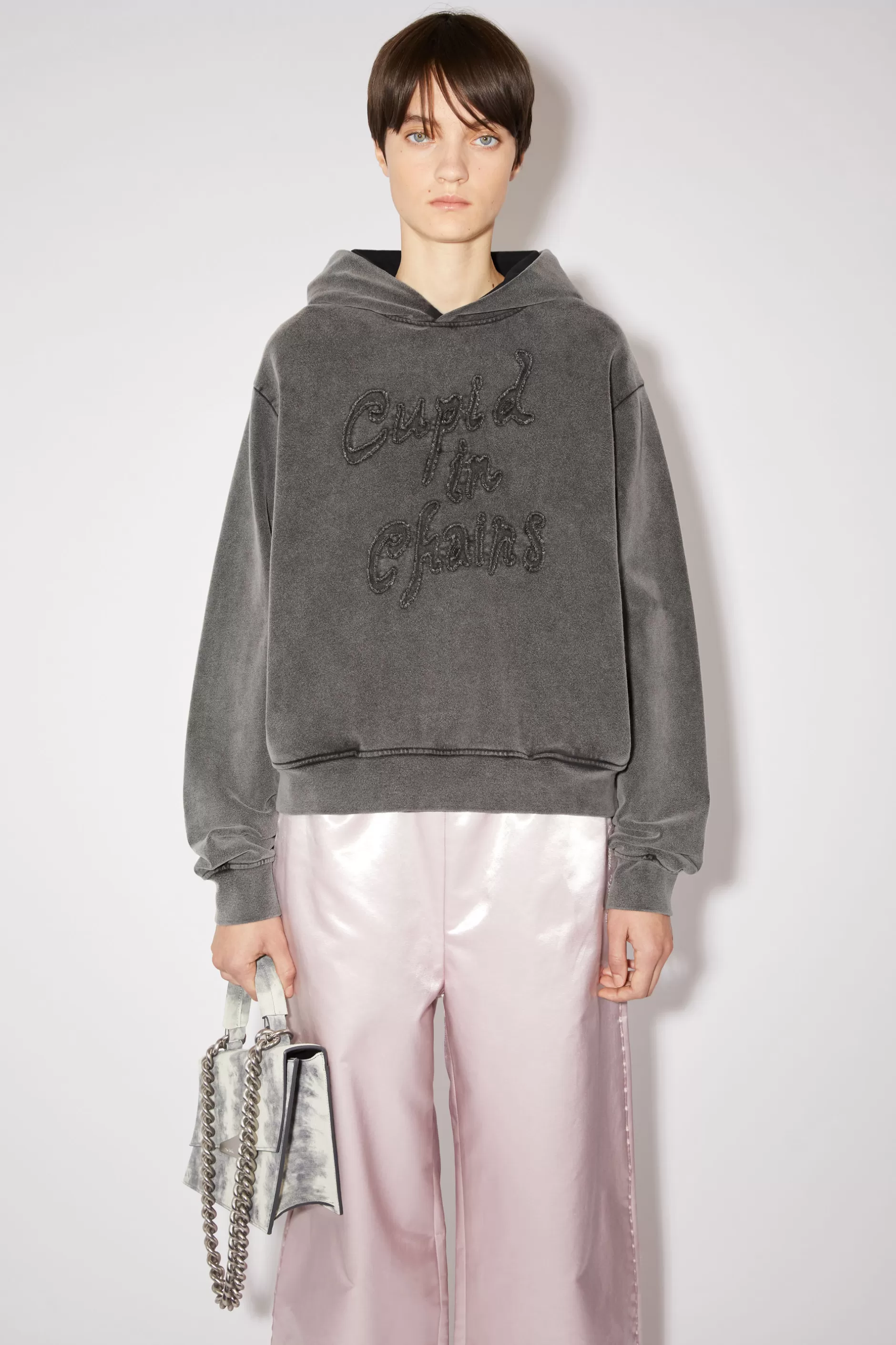 Acne Studios Kapuzen-Sweatshirt Mit Grafik Ausgebleichtes Schwarz Outlet