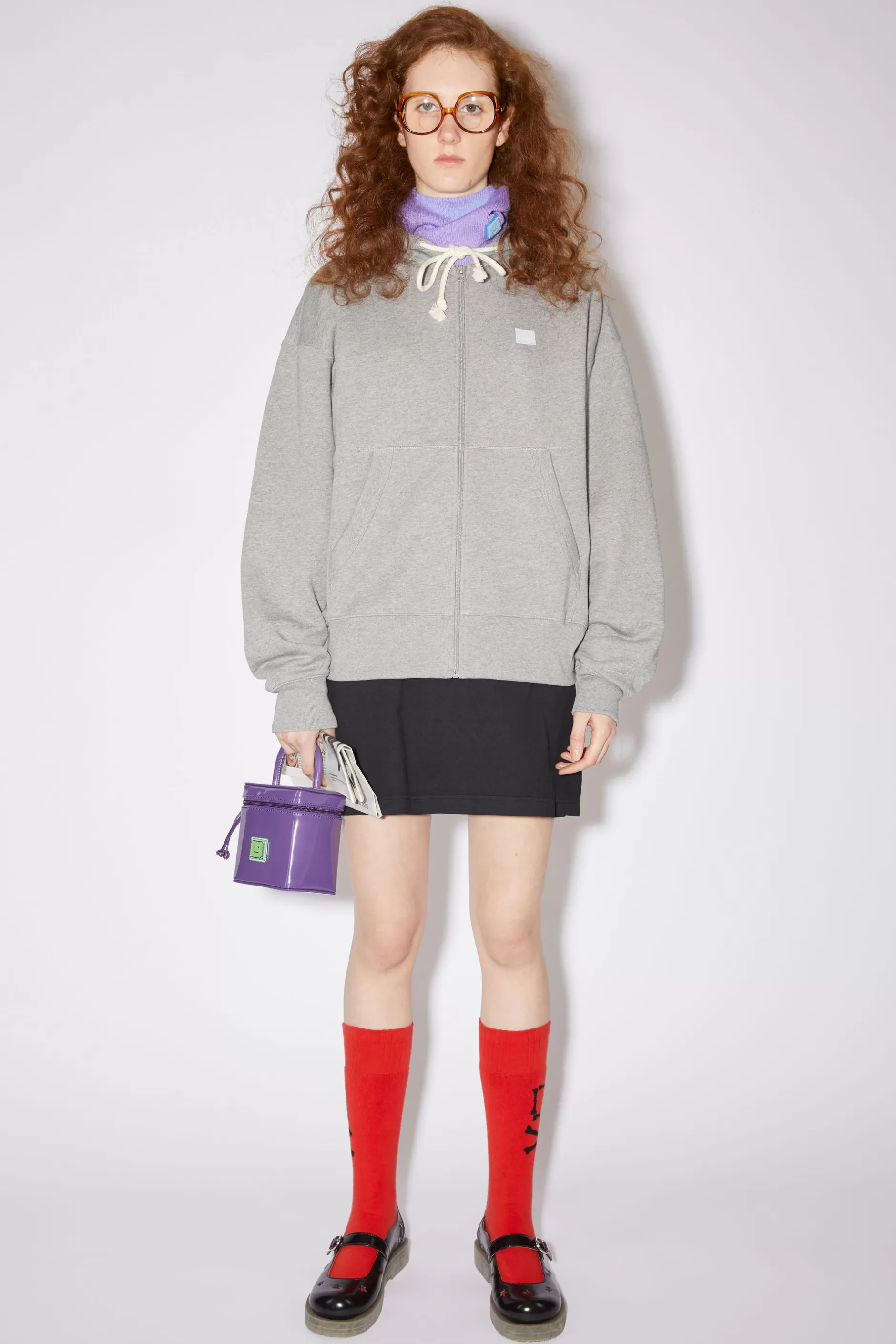 Acne Studios Kapuzen-Sweatshirt Mit Reisverschluss Hellgrau-Meliert Hot