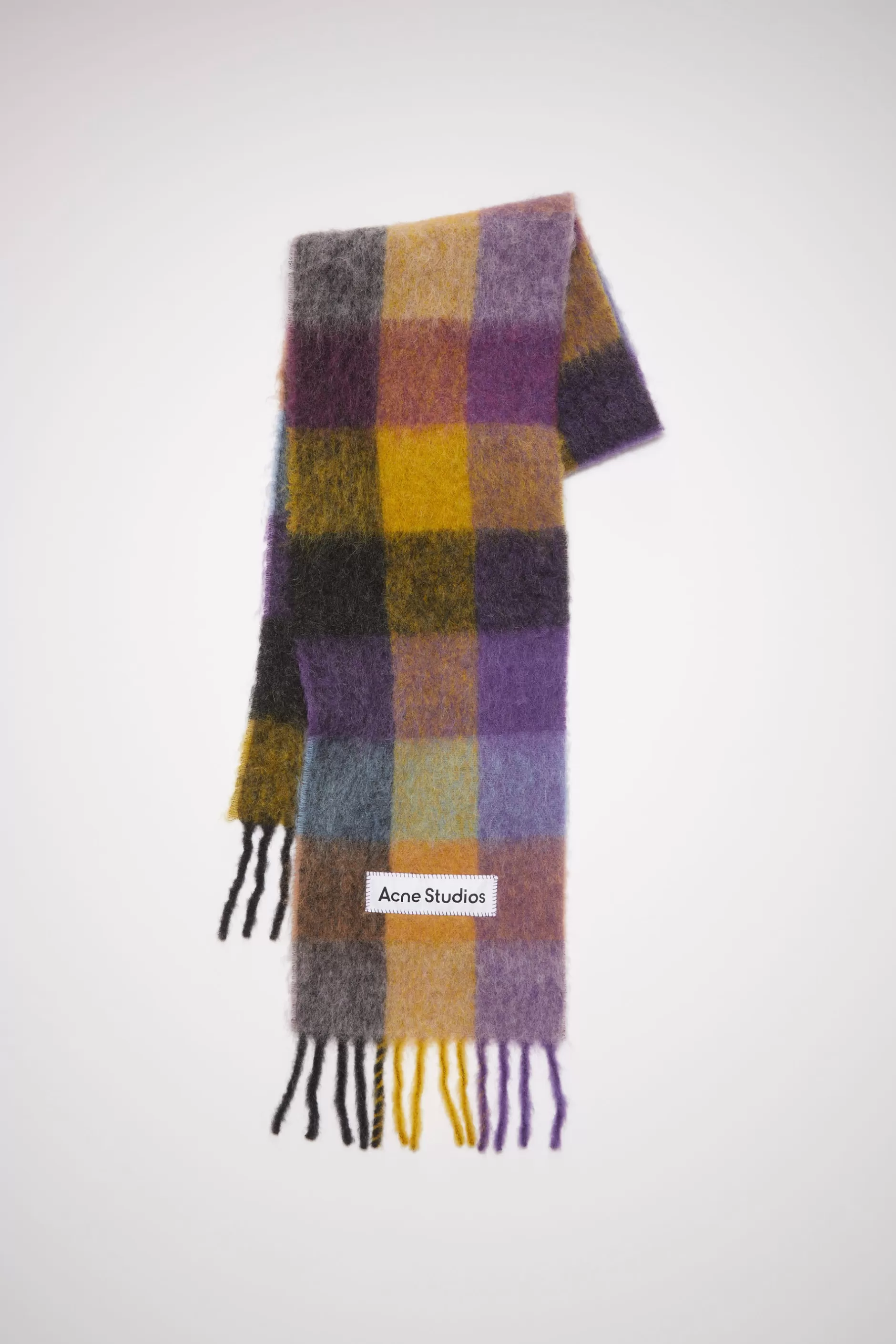 Acne Studios Karierter Schal Aus Mohair Anthrazit/Gelb/Lila Outlet