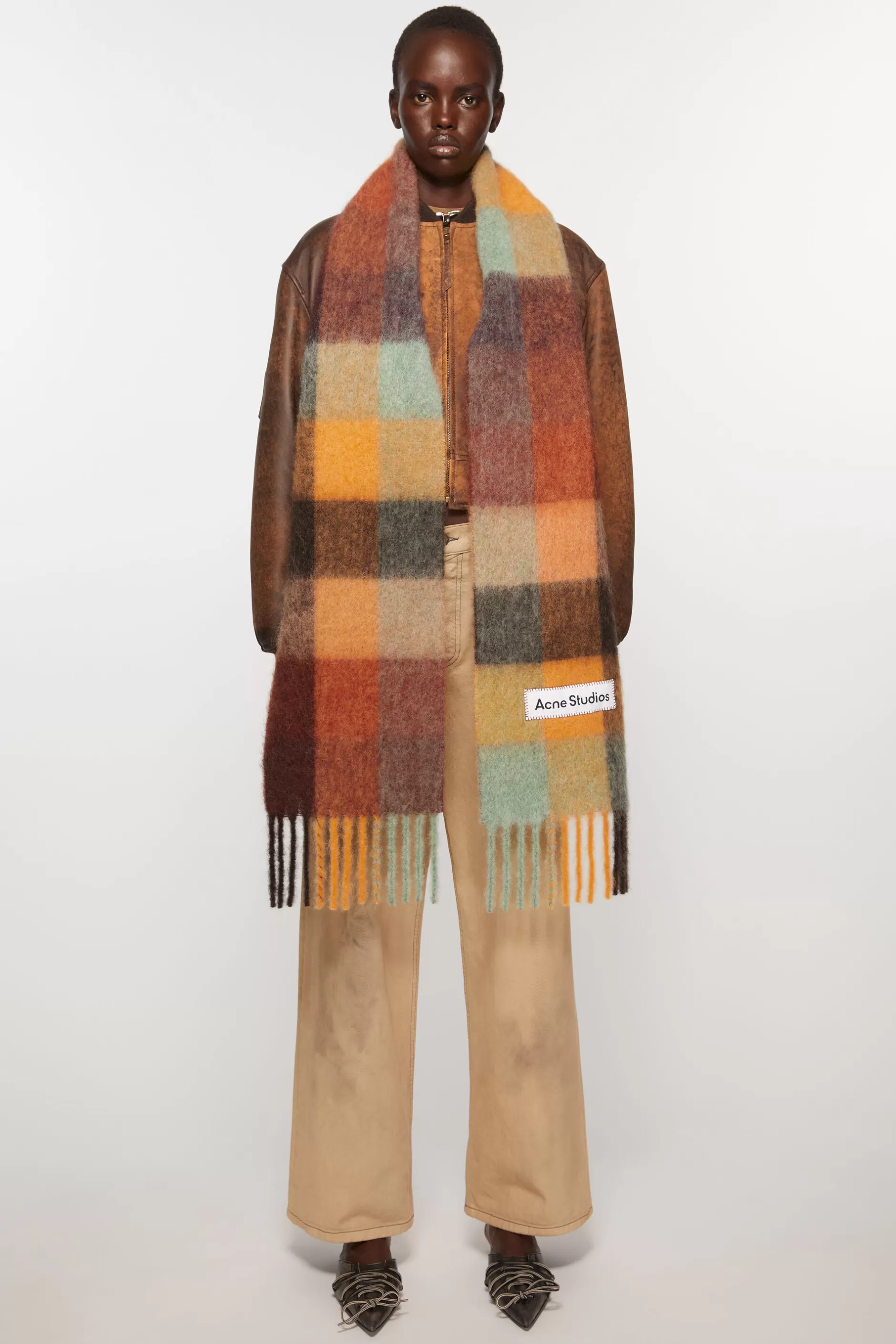 Acne Studios Karierter Schal Aus Mohair Kastanienbraun/Gelb/Grun Online