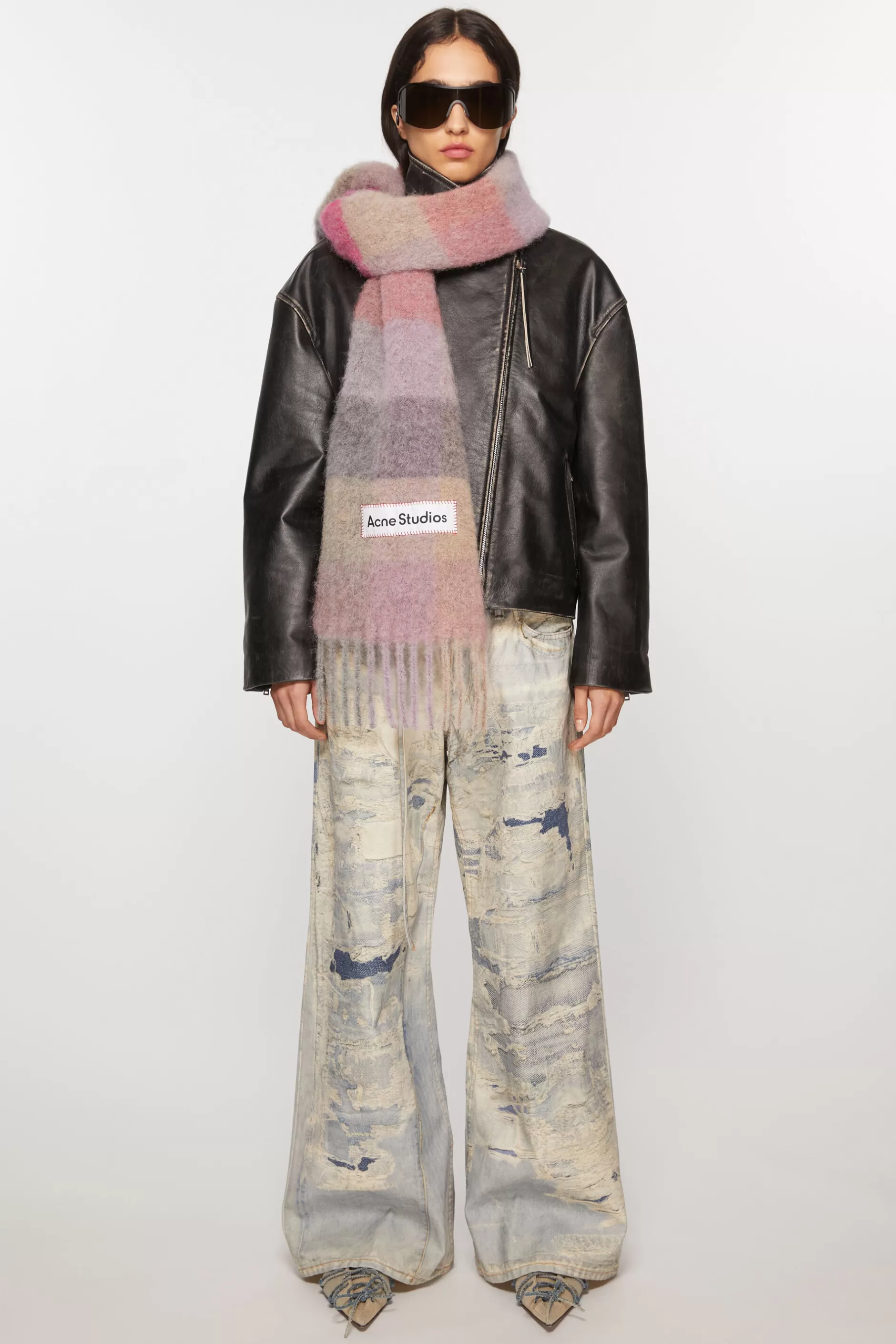 Acne Studios Karierter Schal Aus Mohair Knallpink/Zartlila/Rosa Discount