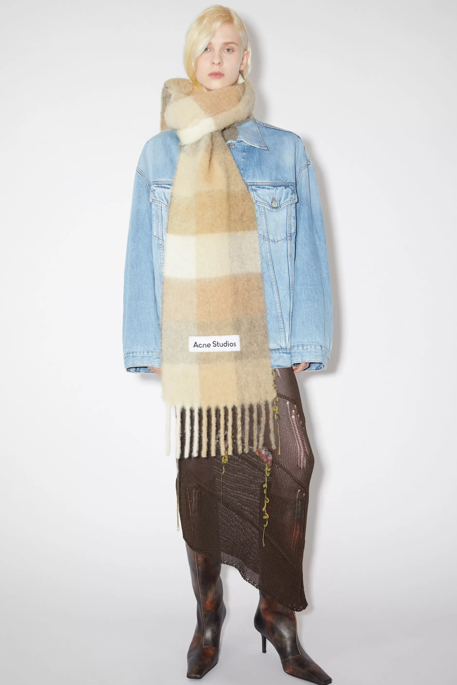 Acne Studios Karierter Schal Aus Mohair Weis/Beige Clearance