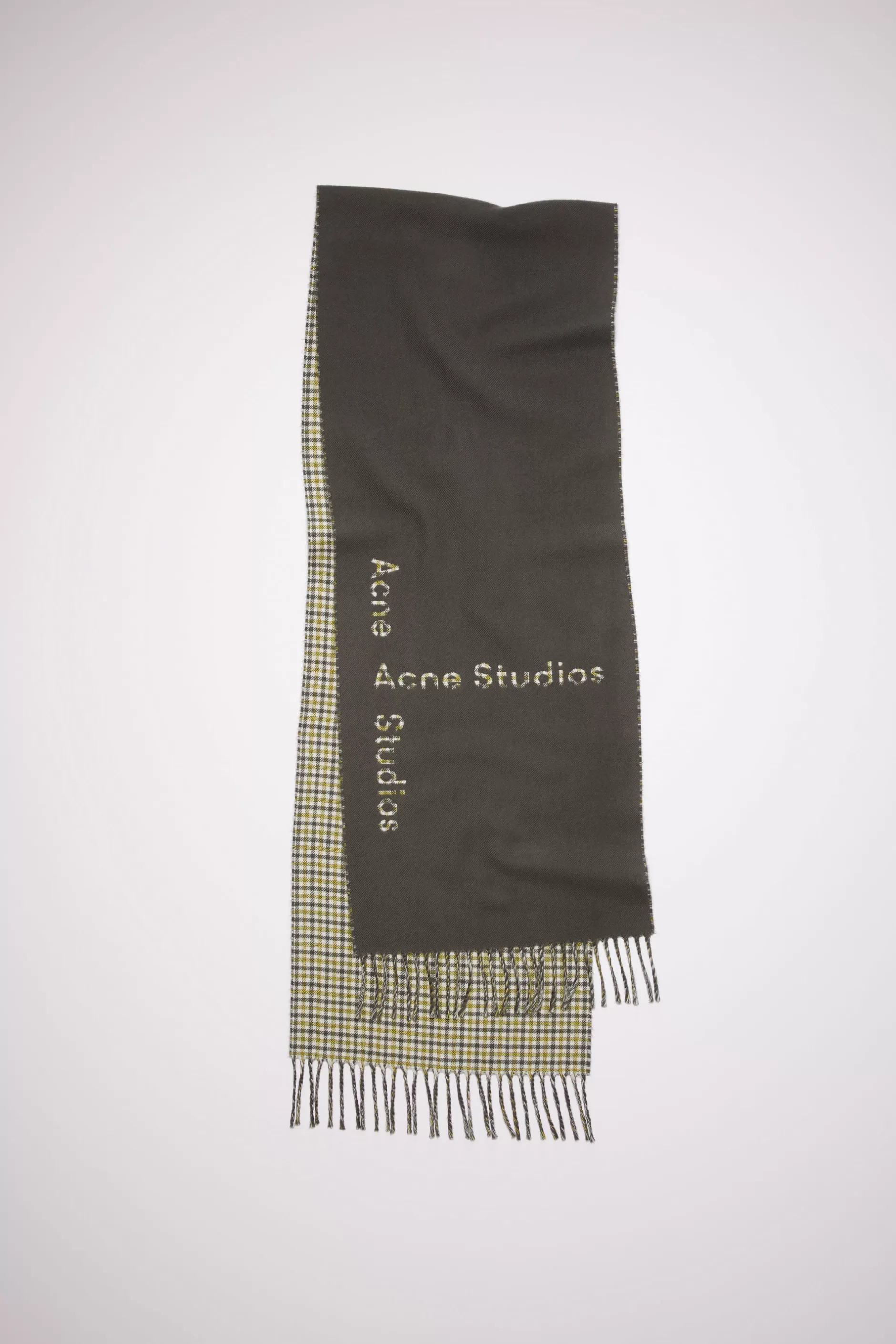 Acne Studios Karierter Wollschal Mit Logo Holzkohlengrau Fashion