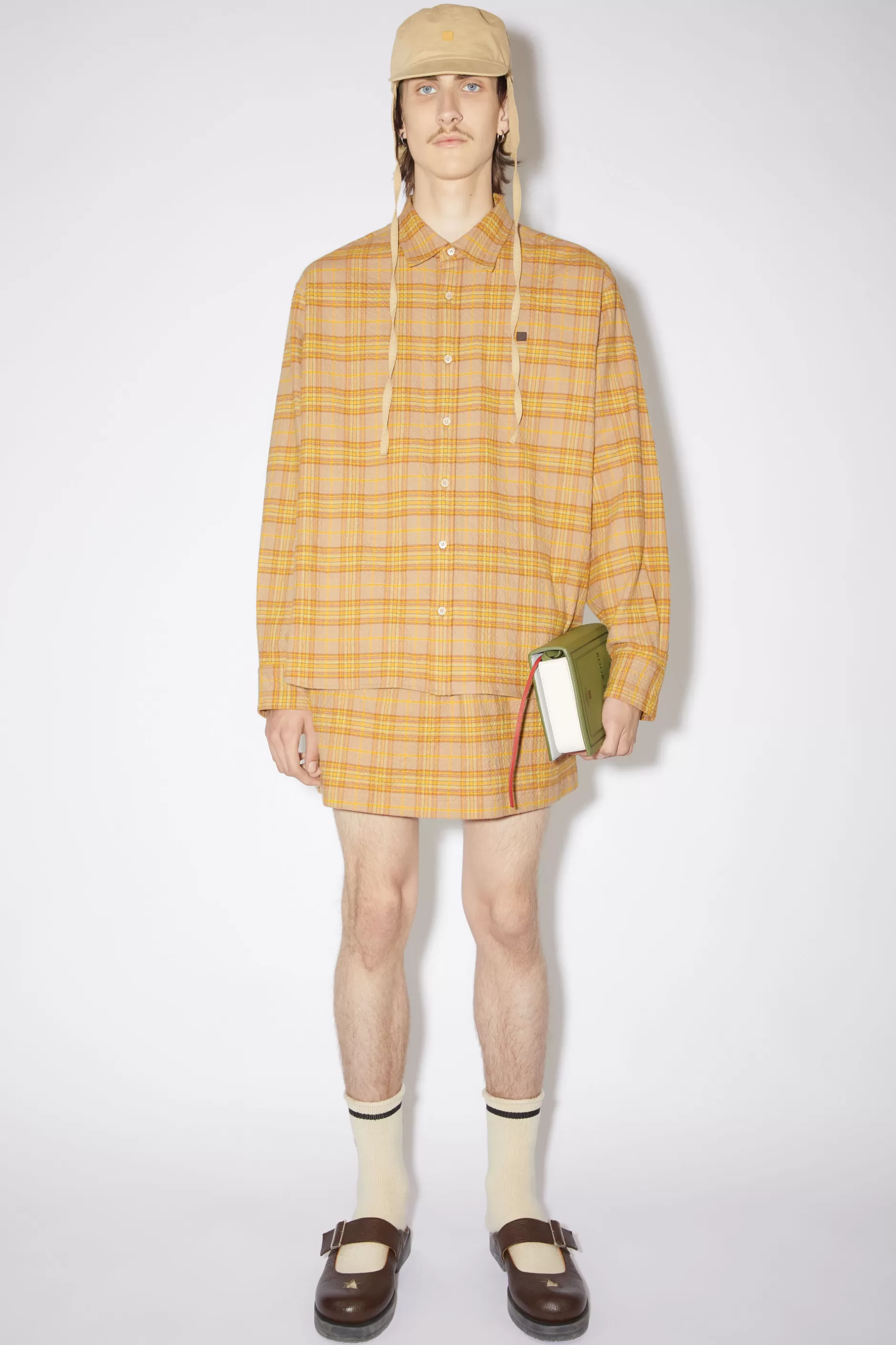 Acne Studios Kariertes Flanellhemd Mit Knopfleiste Braun/Orange Shop