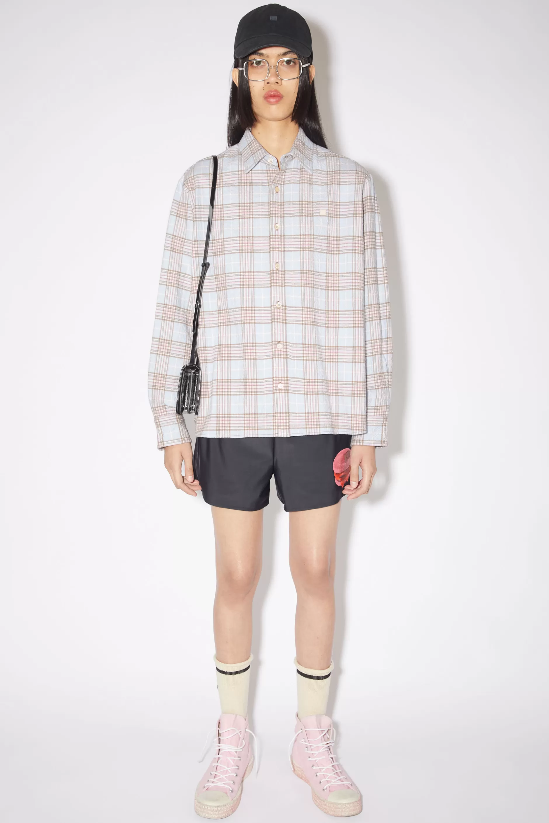 Acne Studios Kariertes Flanellhemd Mit Knopfleiste Hellblau/Rosa Shop