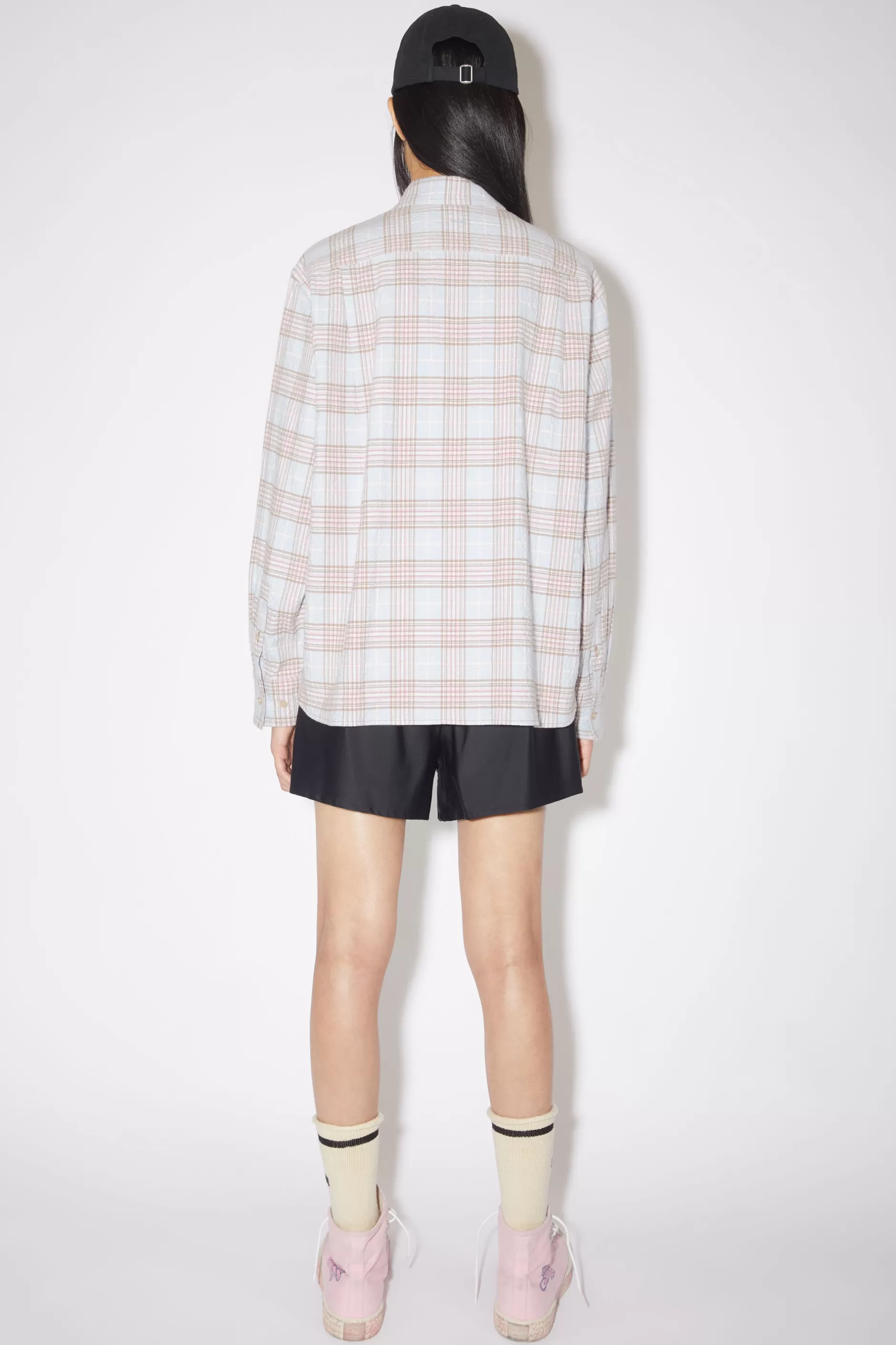 Acne Studios Kariertes Flanellhemd Mit Knopfleiste Hellblau/Rosa Shop