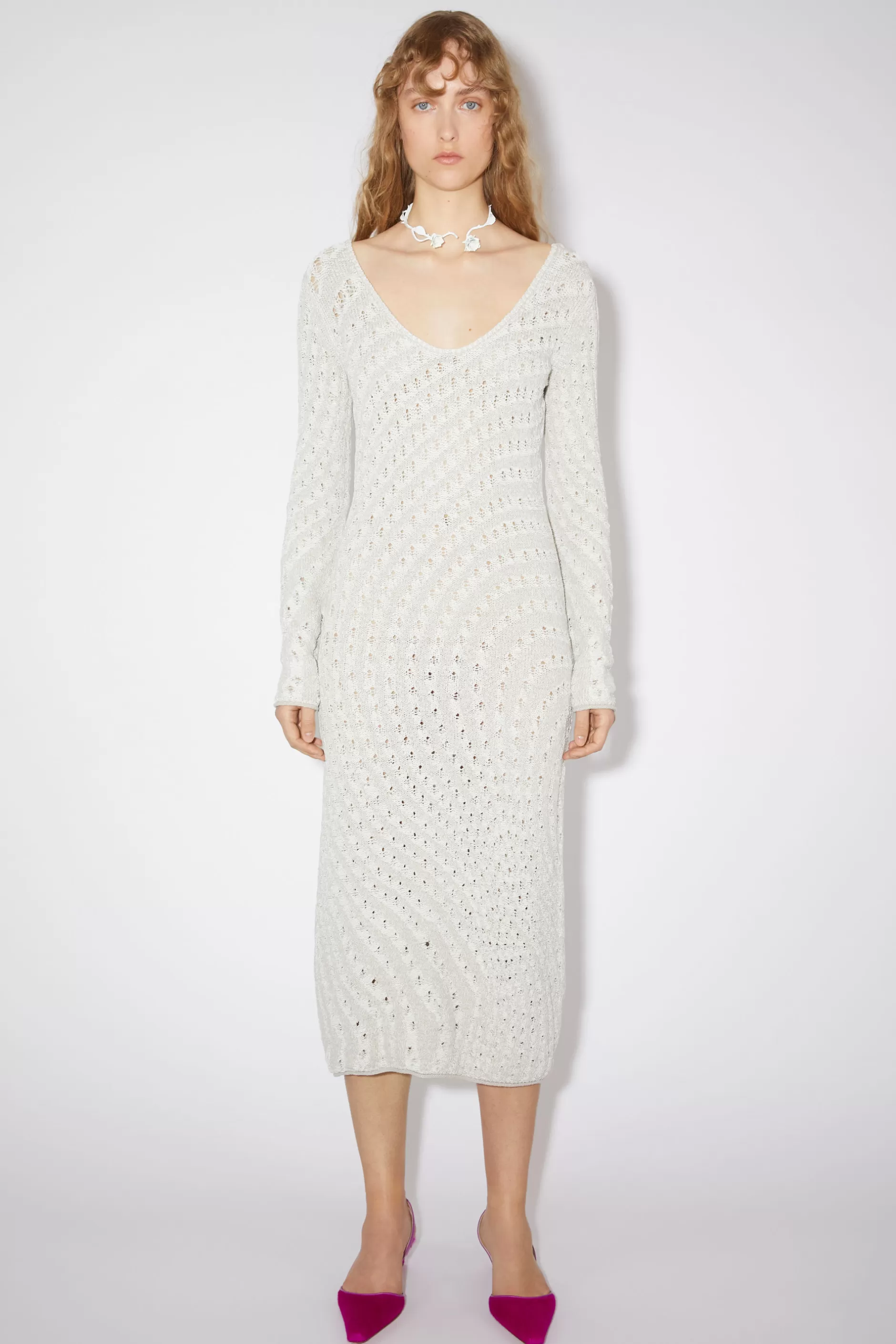 Acne Studios Kleid Aus Jacquard-Strick Blassgrau Cheap