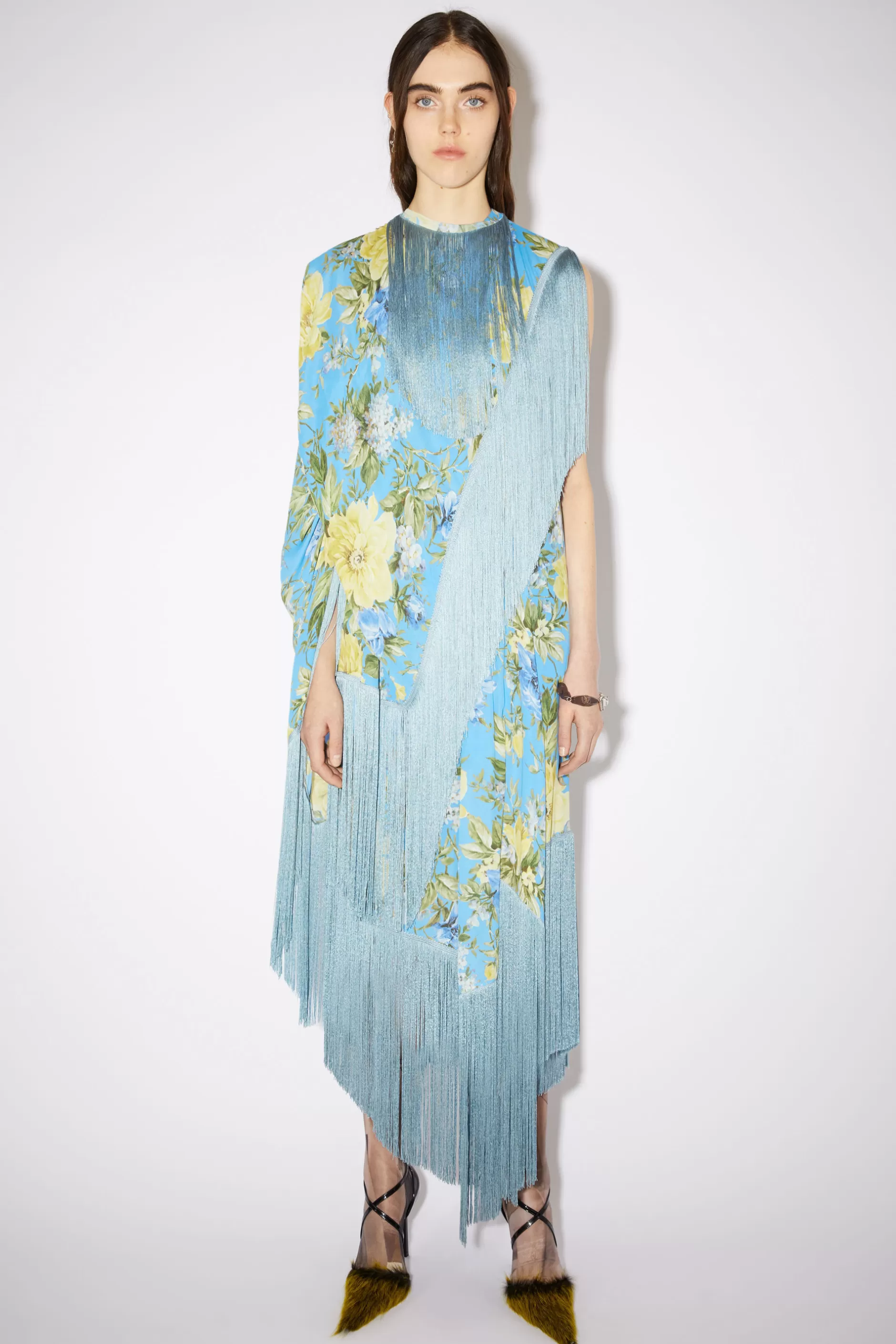 Acne Studios Kleid Mit Blumenprint Und Fransen Blau Flash Sale