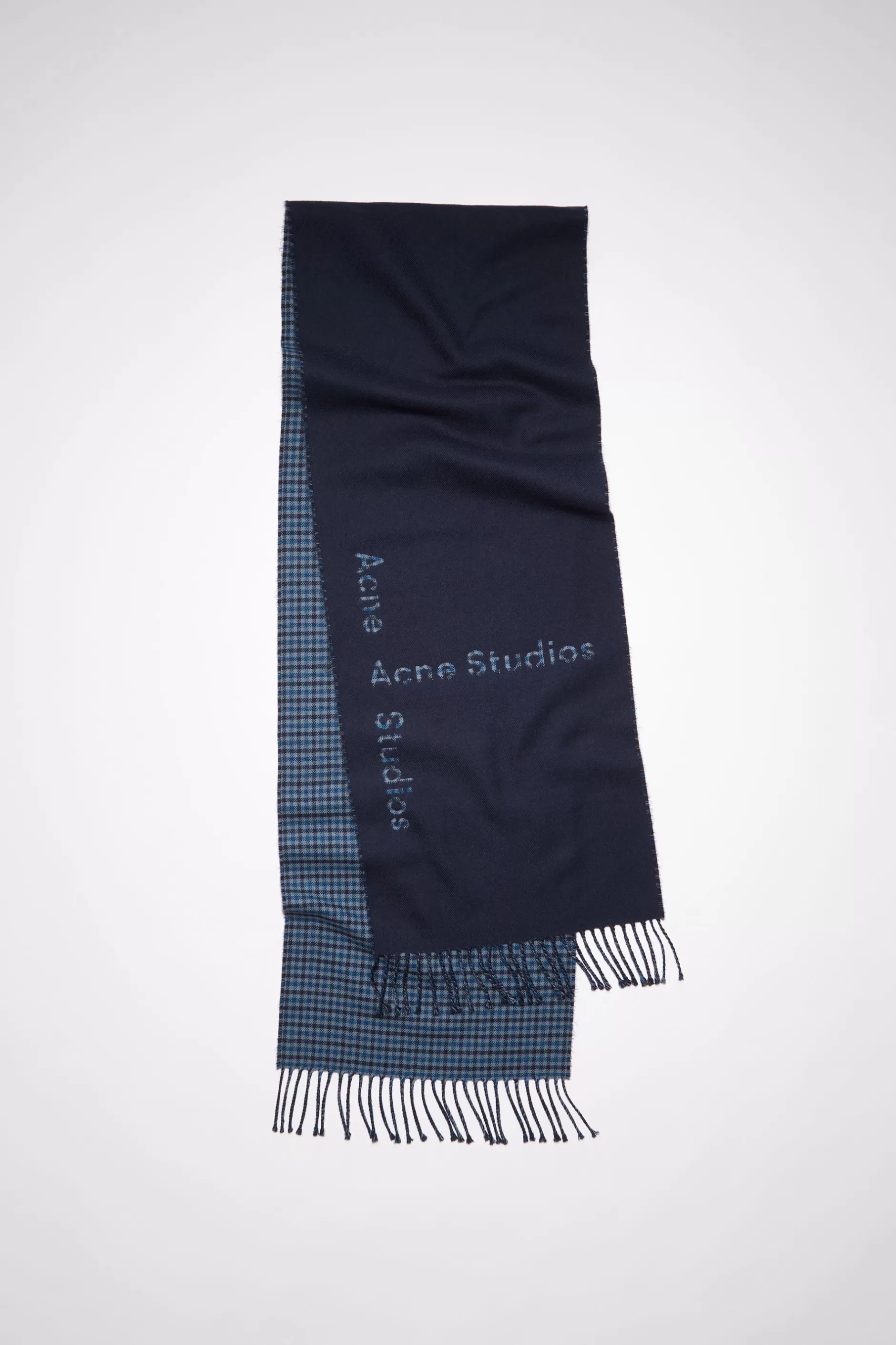 Acne Studios Kontrastierender Wollschal Mit Logo-Jacquardmuster Marineblau Store