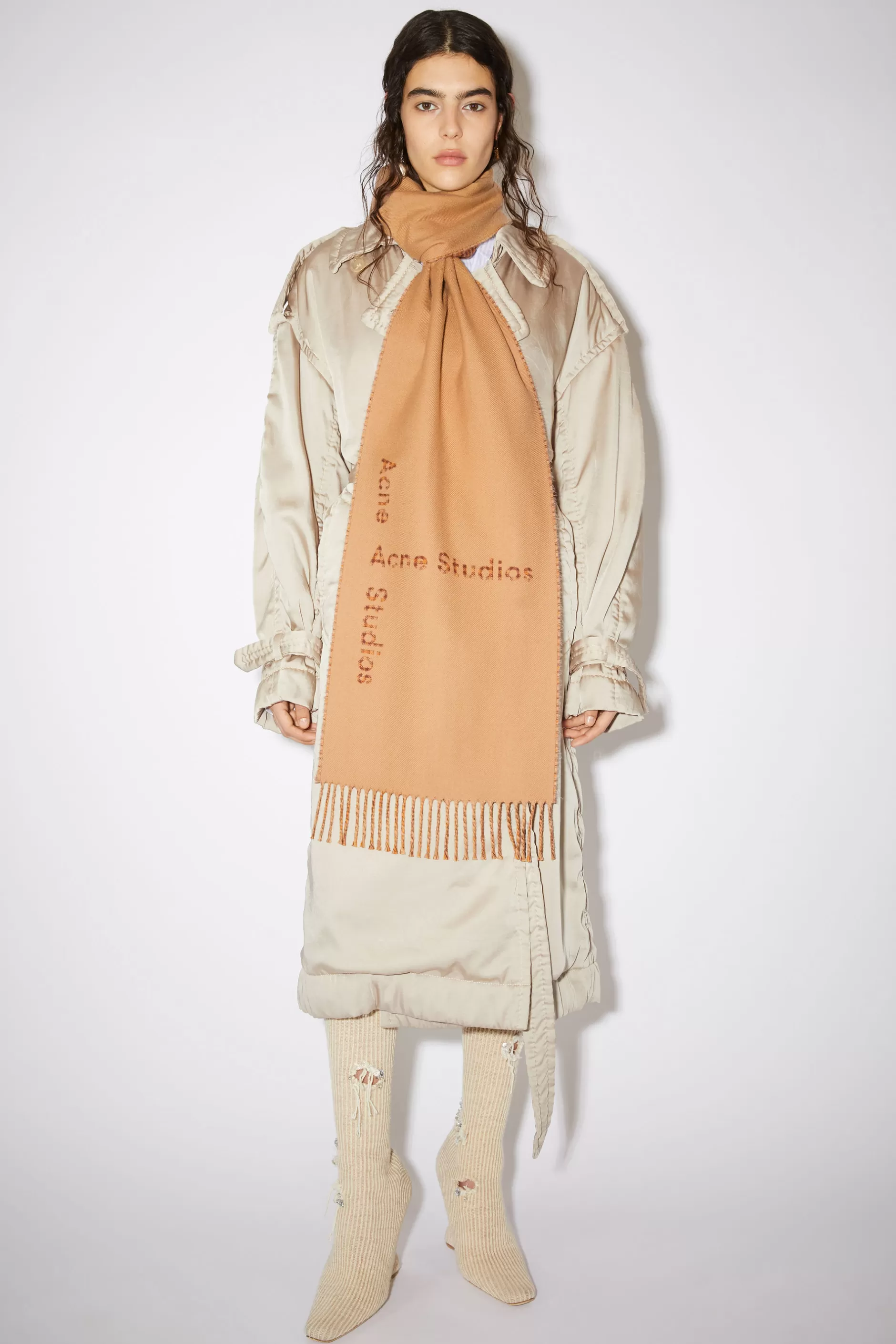 Acne Studios Kontrastierender Wollschal Mit Logo-Jacquardmuster Camelbraun Shop