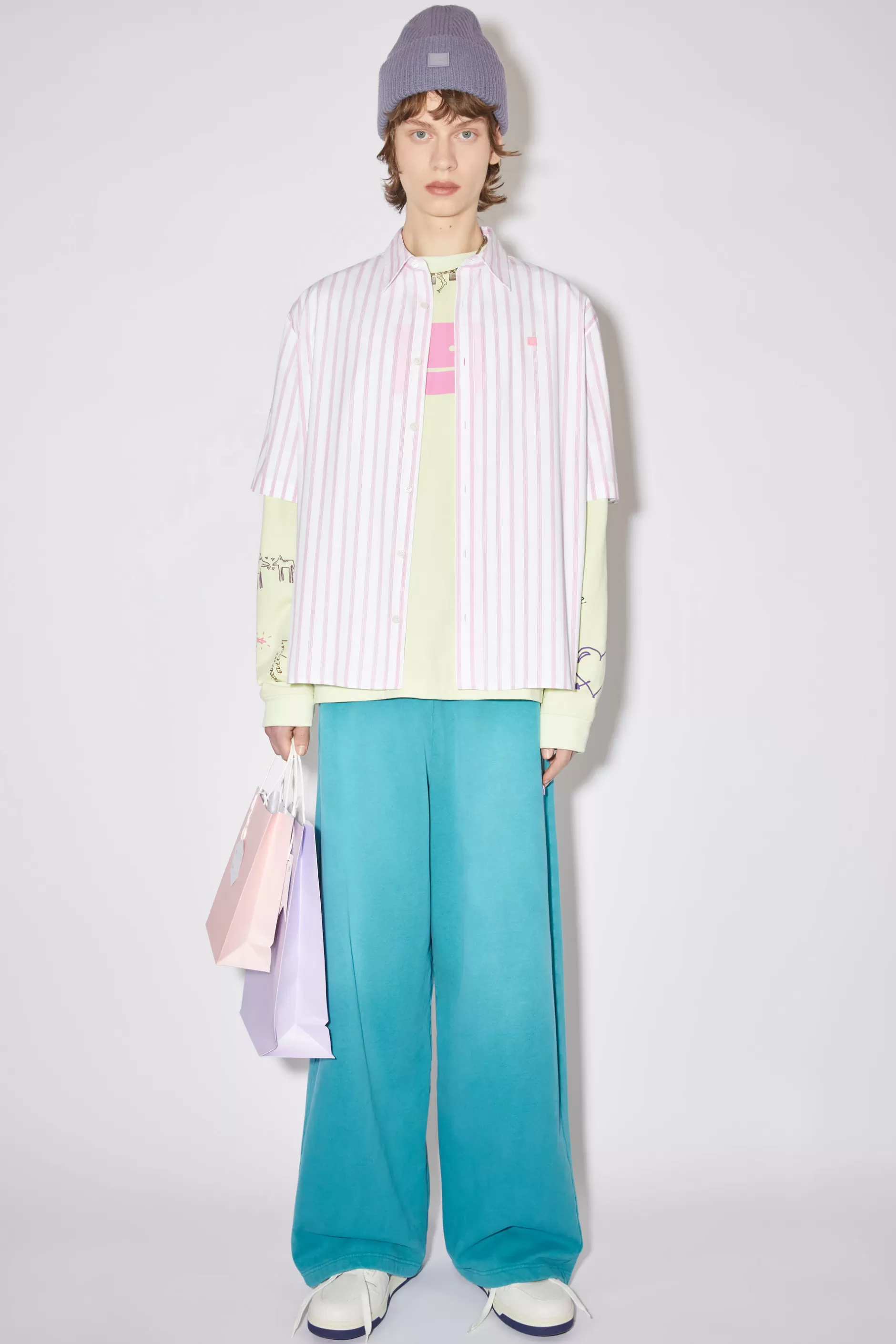 Acne Studios Kurzarmliges Hemd Weis/Rosa Cheap