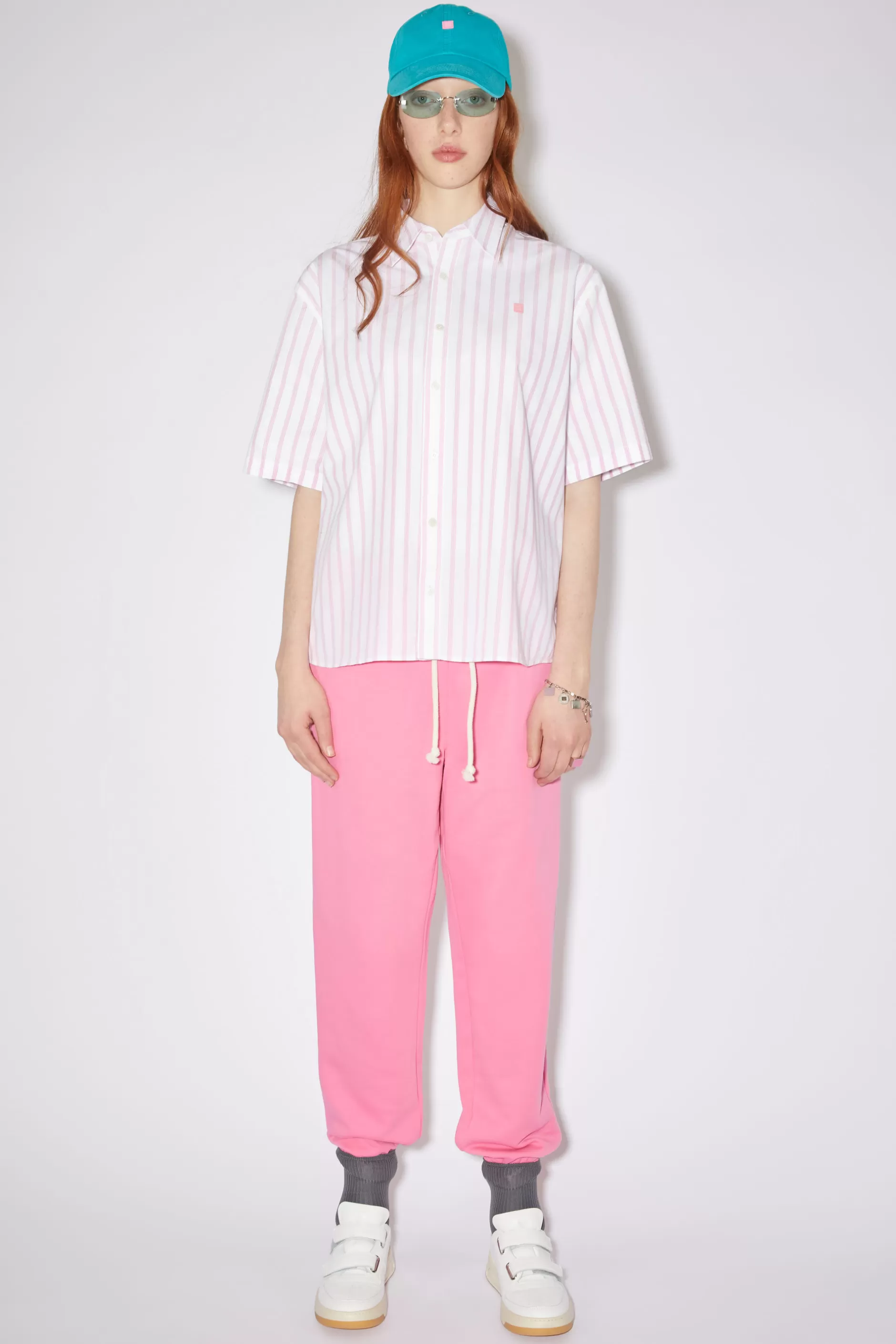 Acne Studios Kurzarmliges Hemd Weis/Rosa Outlet