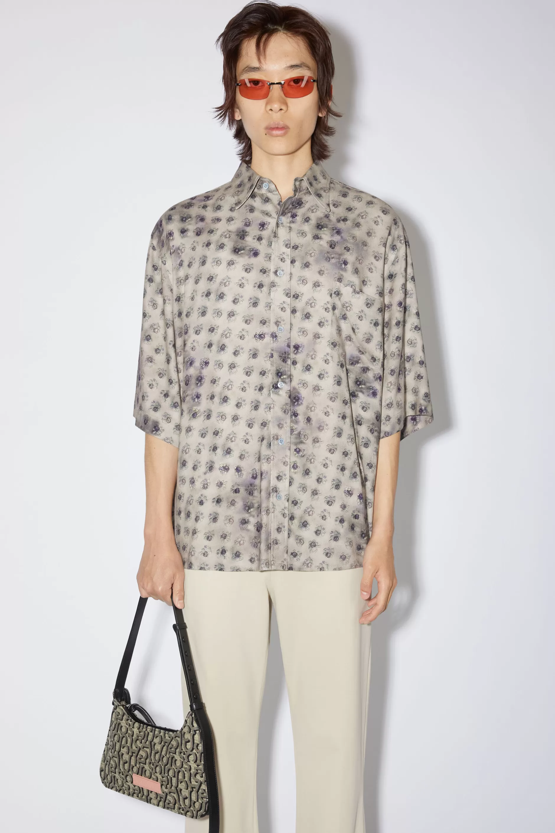 Acne Studios Kurzarmliges Hemd Mit Knopfleiste Grau/Dunkelblau Flash Sale