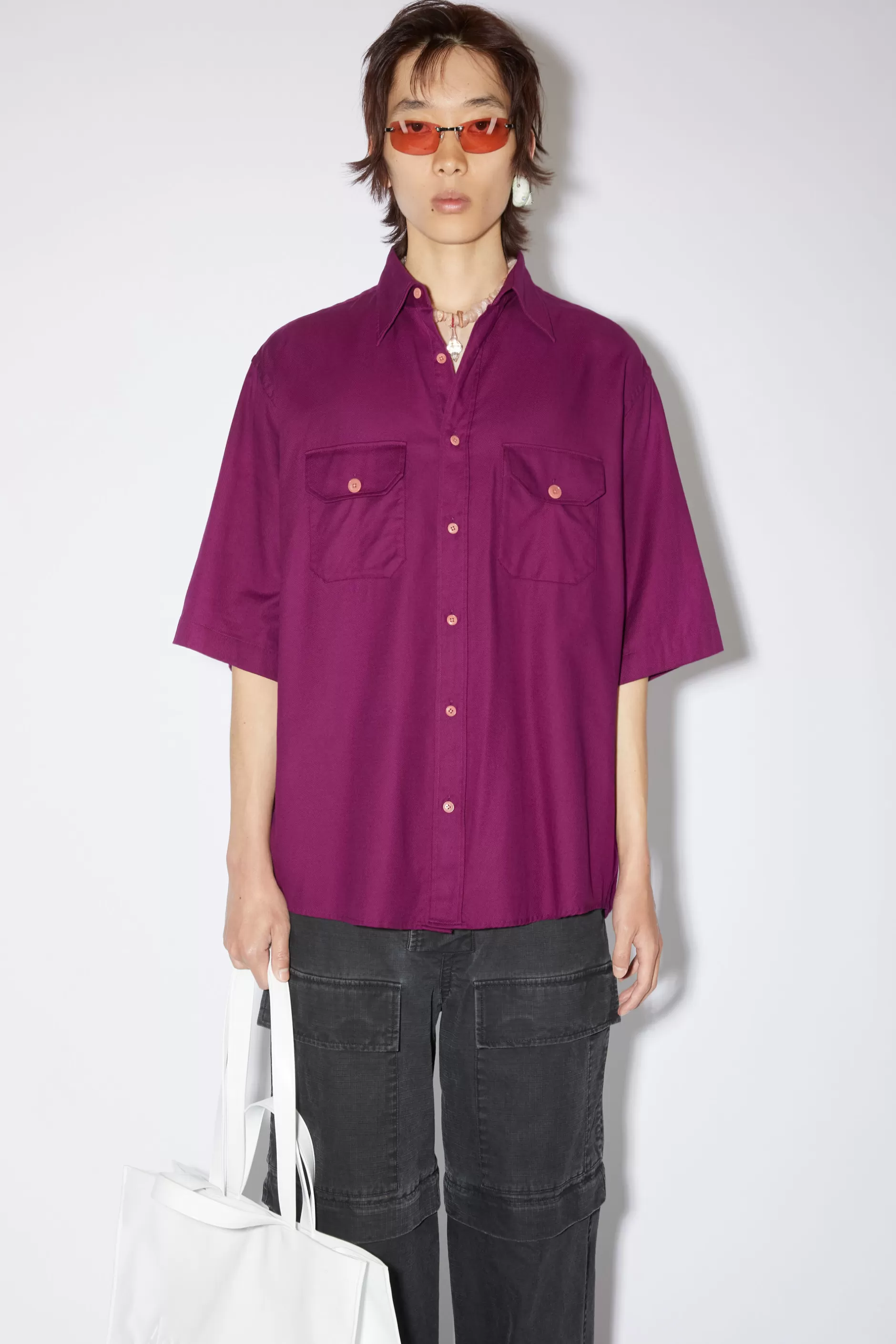 Acne Studios Kurzarmliges Hemd Mit Knopfleiste Beeren-Lila Discount